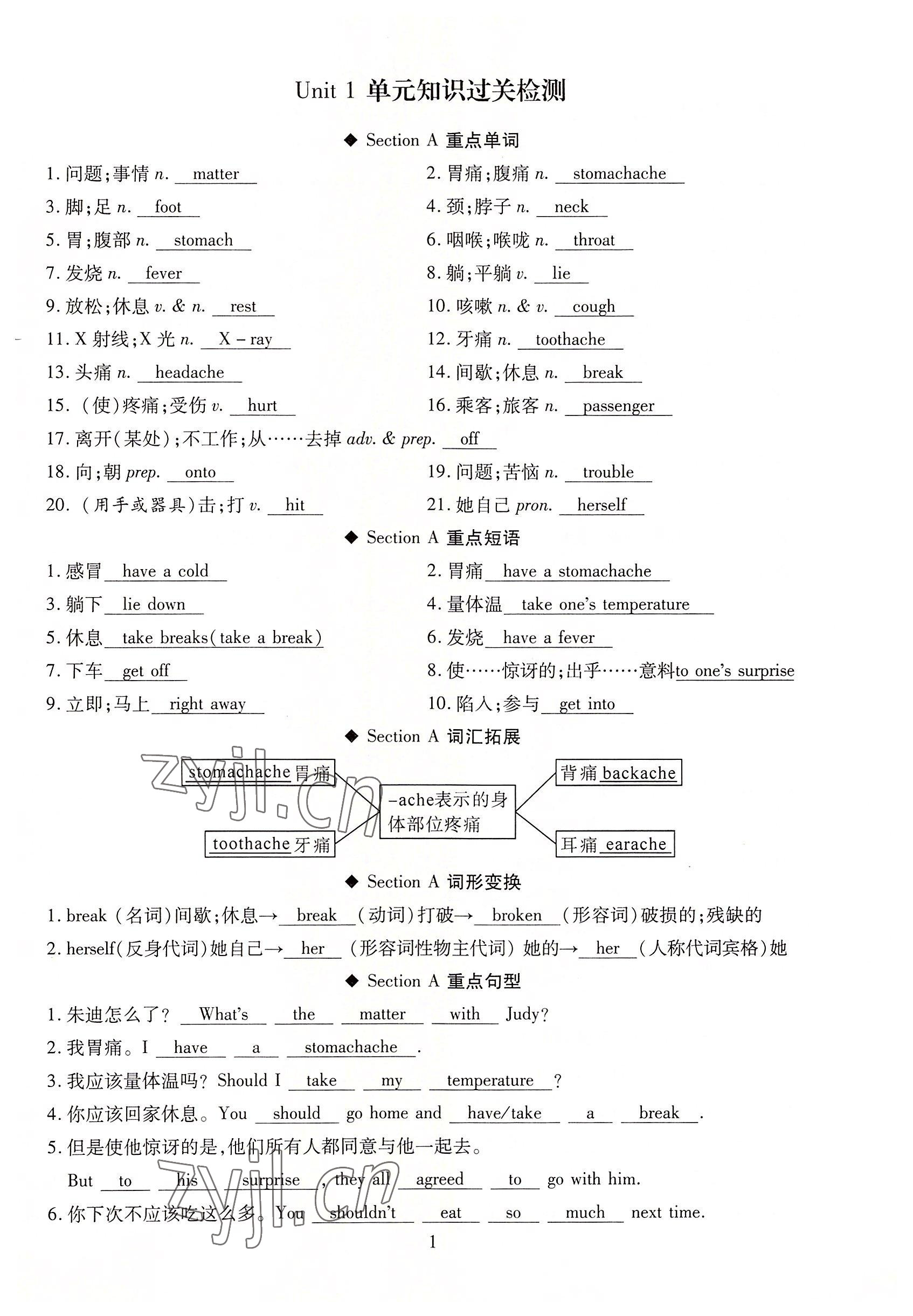 2022年我的作業(yè)八年級英語下冊人教版 參考答案第1頁