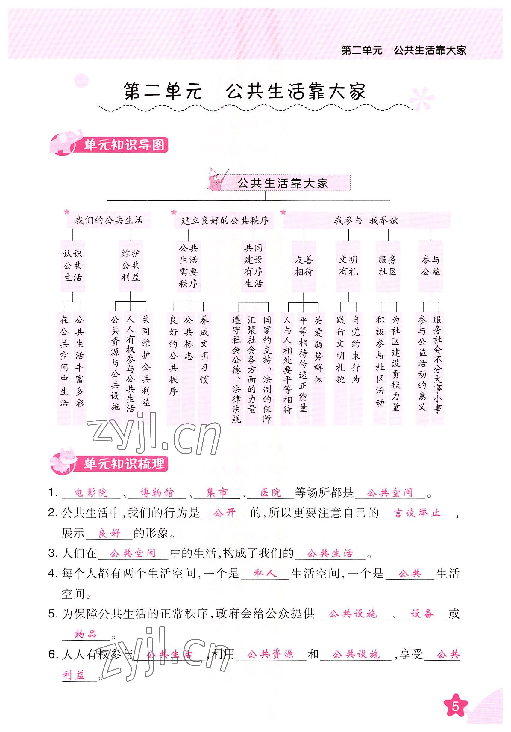 2022年名師小狀元課時(shí)作業(yè)本五年級道德與法治下冊人教版 參考答案第5頁