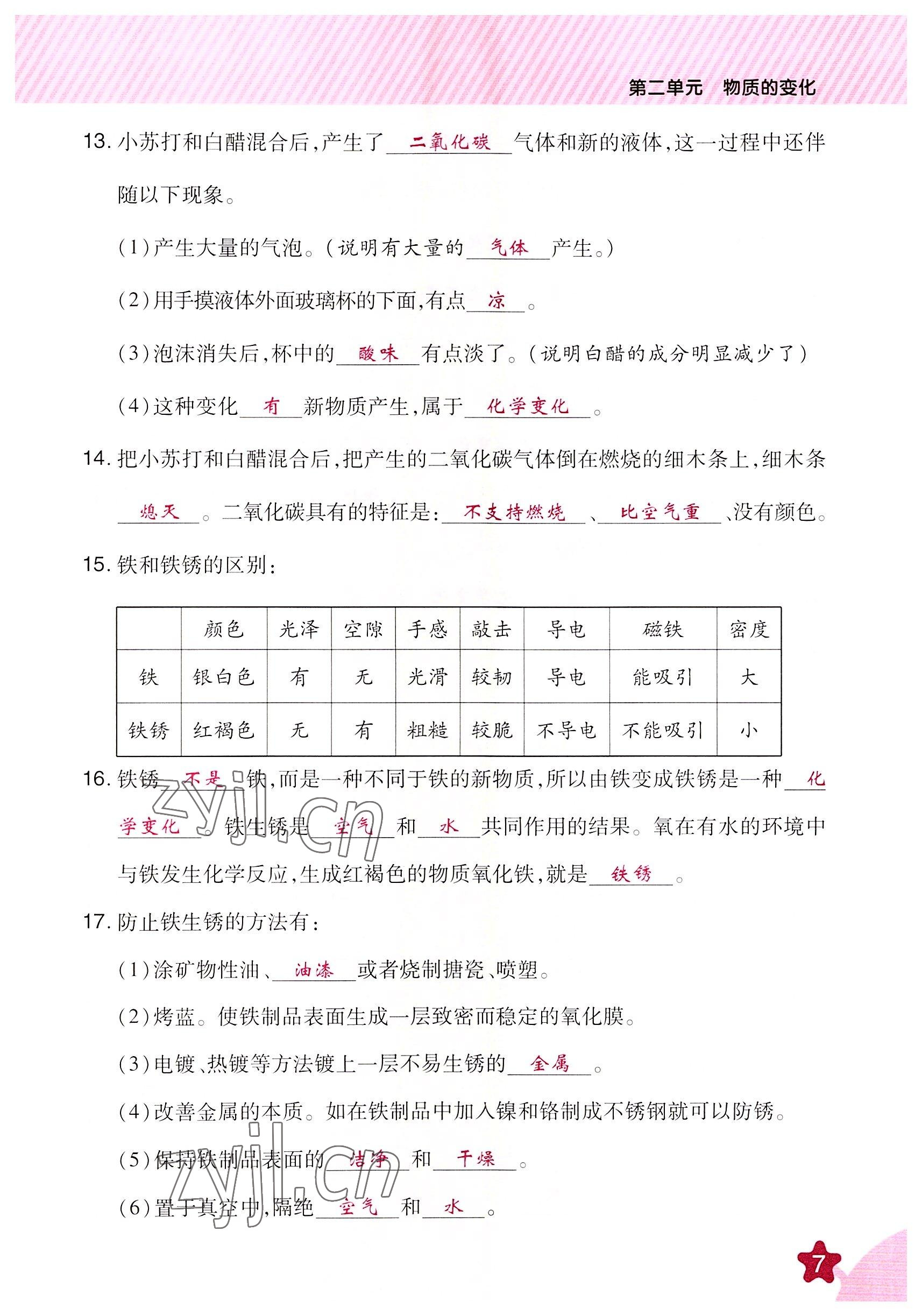 2022年名師小狀元課時作業(yè)本六年級科學下冊教科版 參考答案第7頁