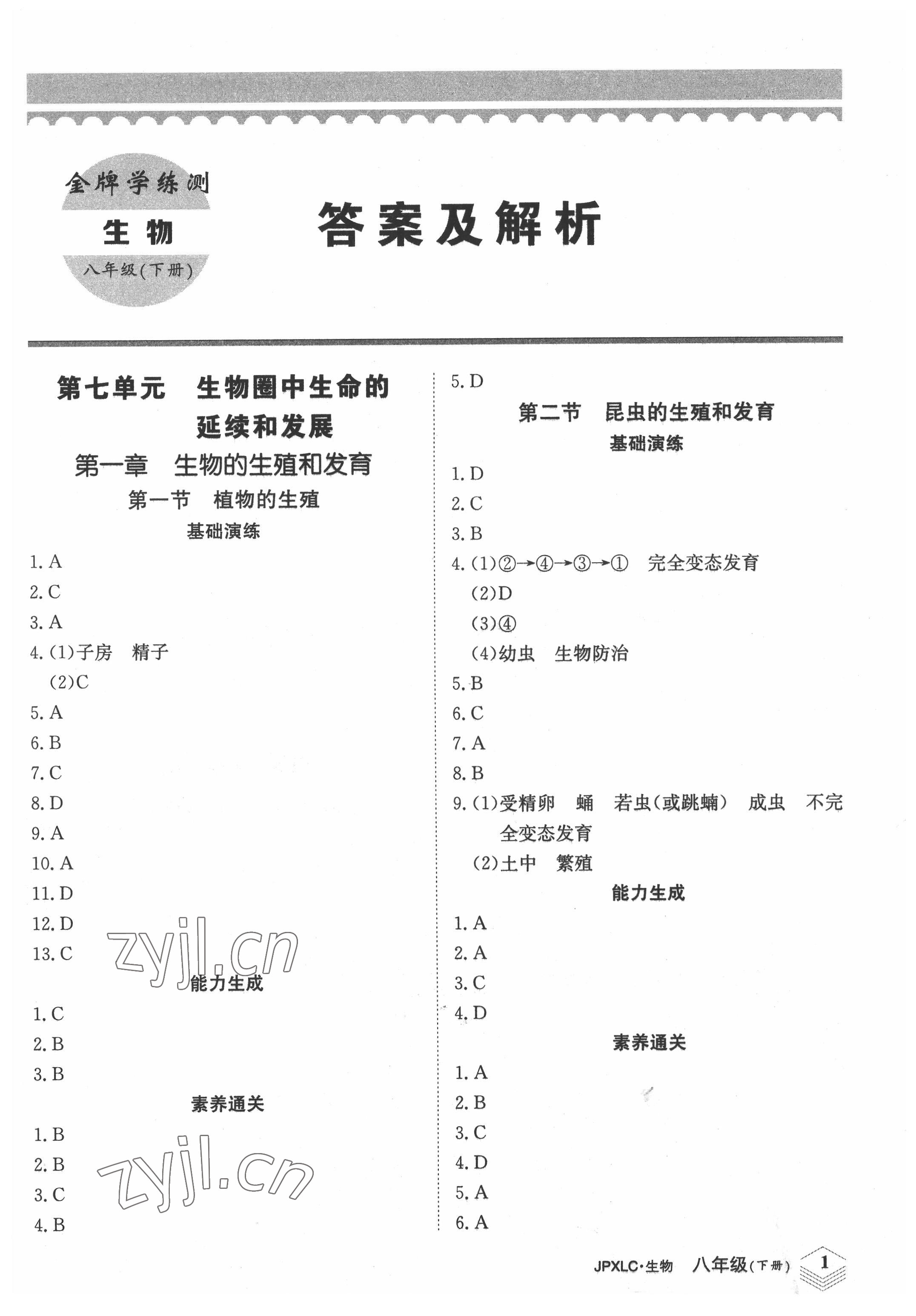 2022年金牌學(xué)練測八年級生物下冊人教版 第1頁