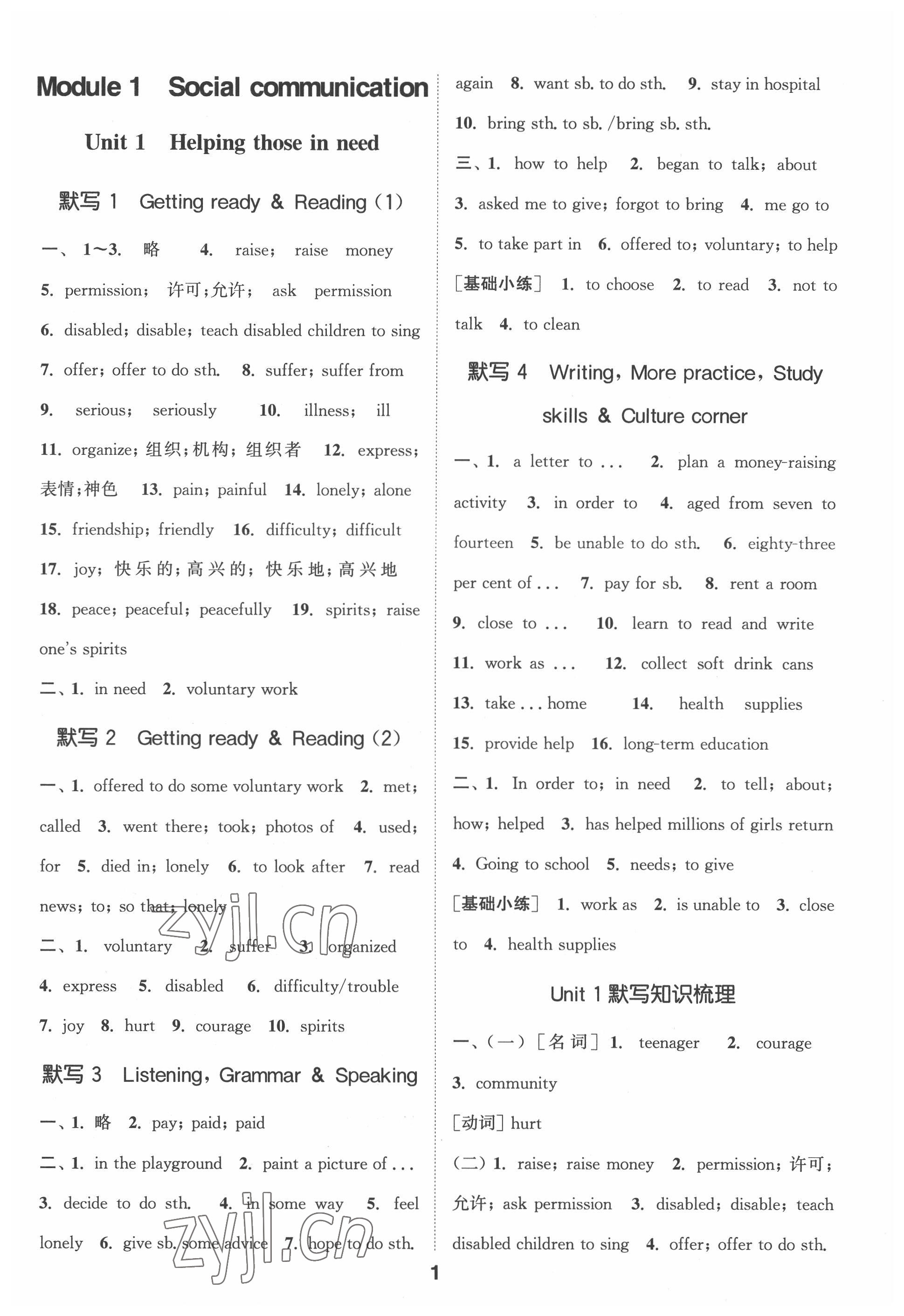 2022年默寫能手八年級英語下冊滬教版 第1頁