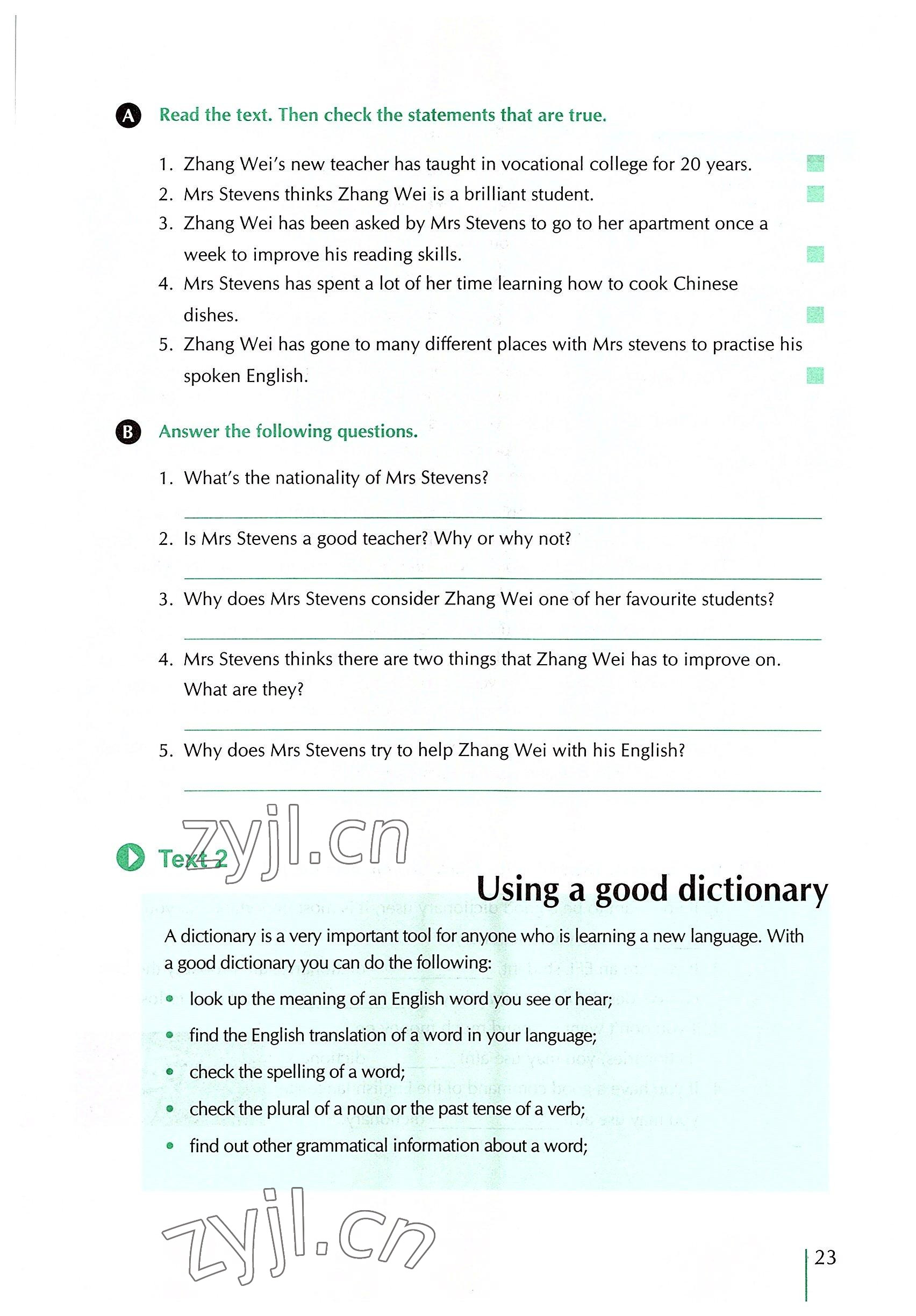 2022年外教社新世纪中职英语练习部分&nbsp;参考答案第46页