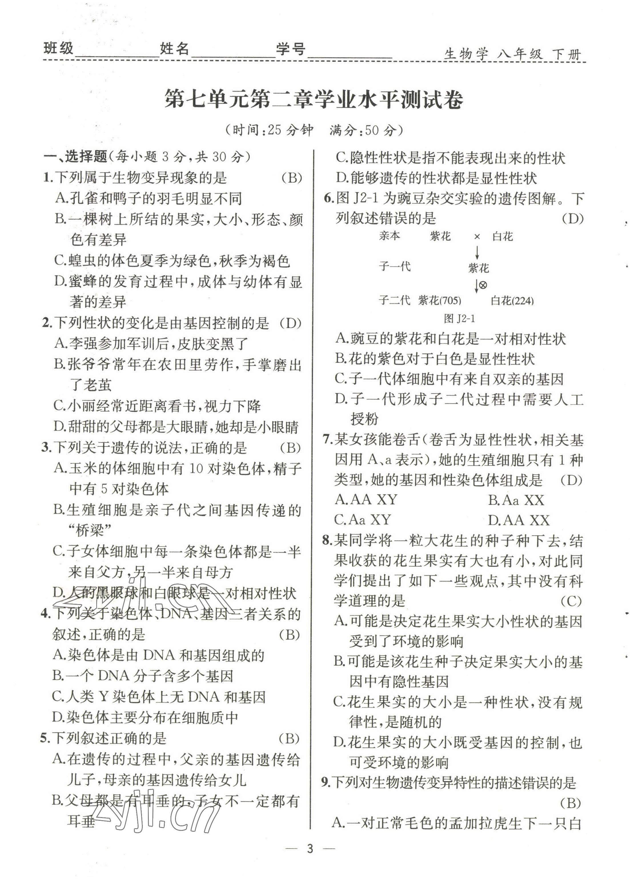 2022年人教金学典同步解析与测评八年级生物下册人教版云南专版 第3页