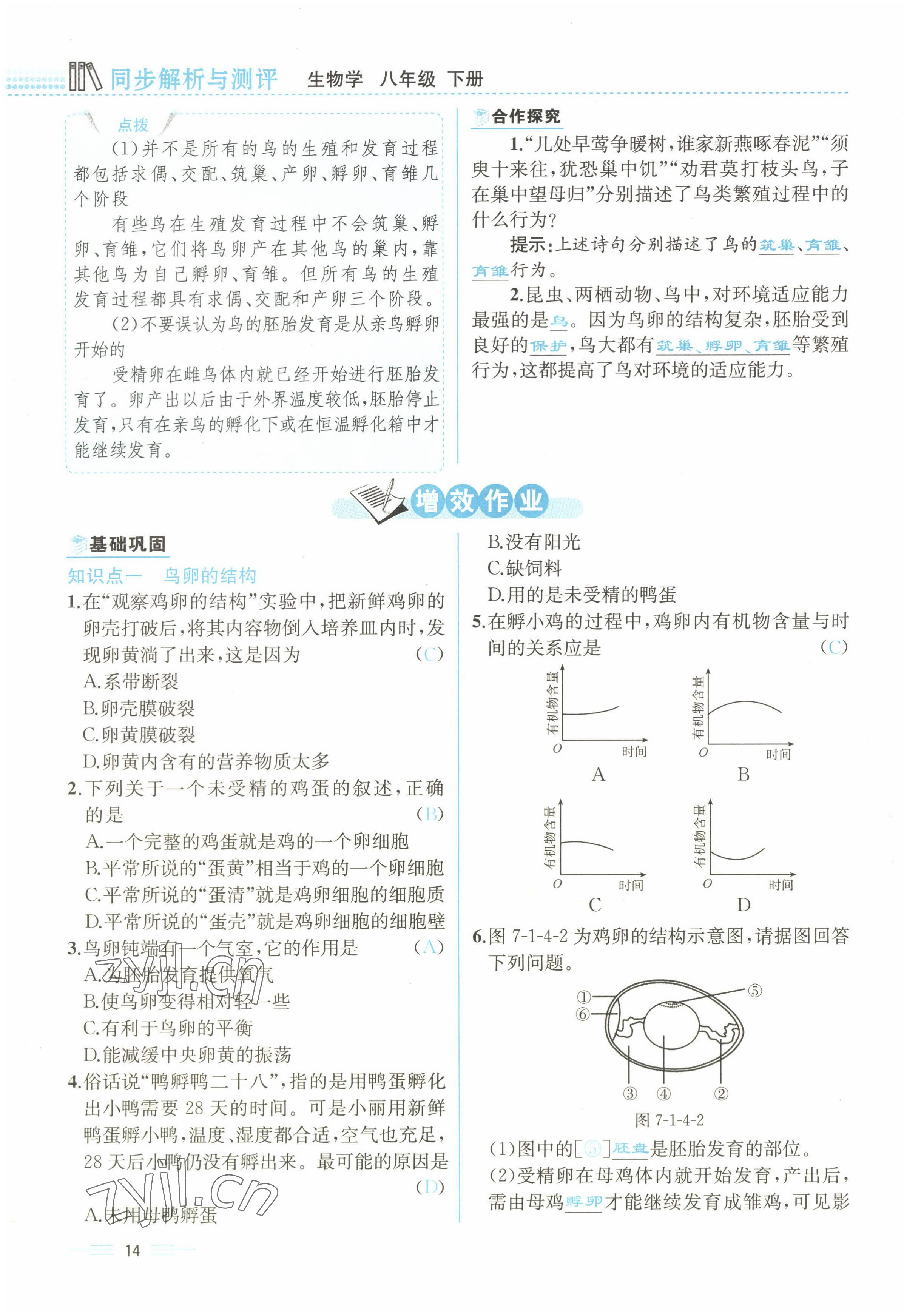 2022年人教金学典同步解析与测评八年级生物下册人教版云南专版 参考答案第14页