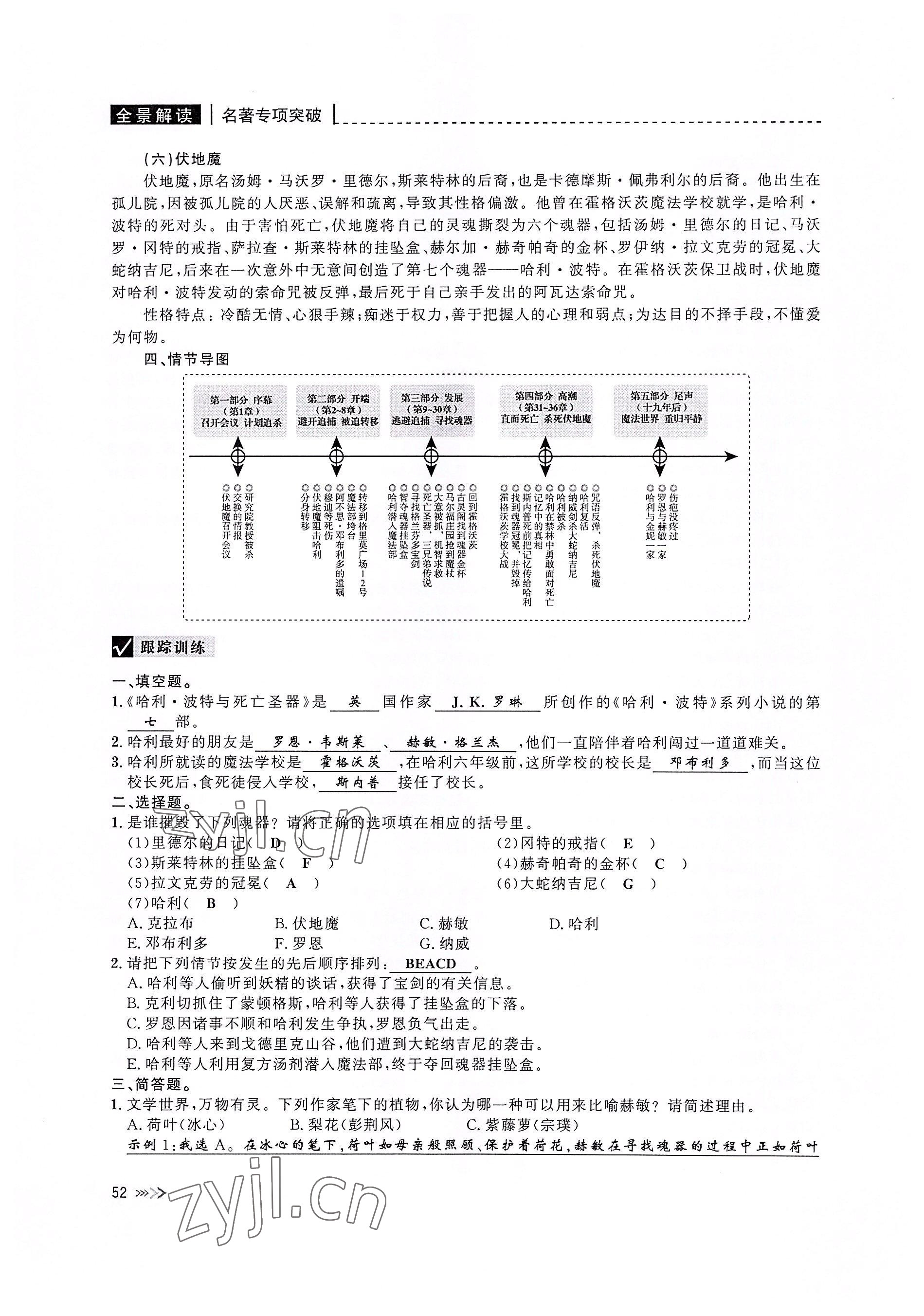 2022年新課標(biāo)名著微閱讀語(yǔ)文人教版 參考答案第52頁(yè)