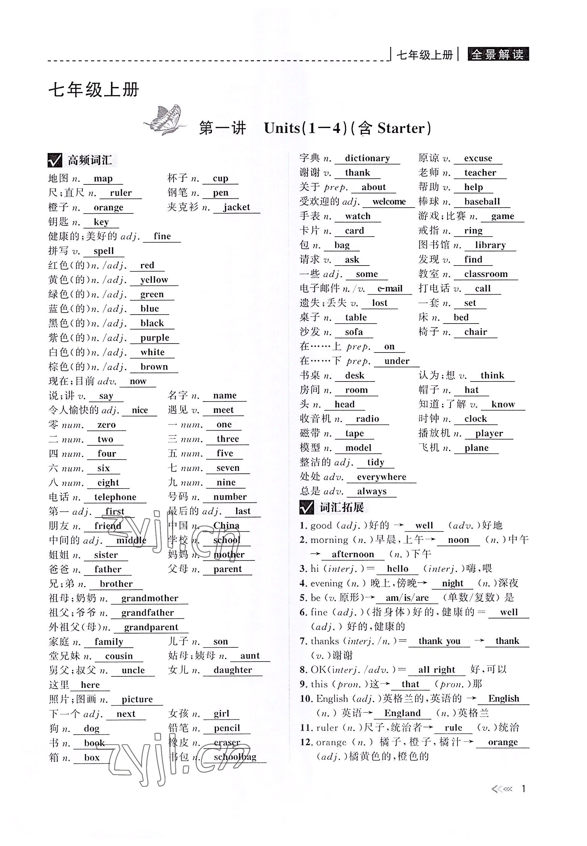 2022年中考復(fù)習(xí)全景解讀英語(yǔ)人教版 參考答案第1頁(yè)