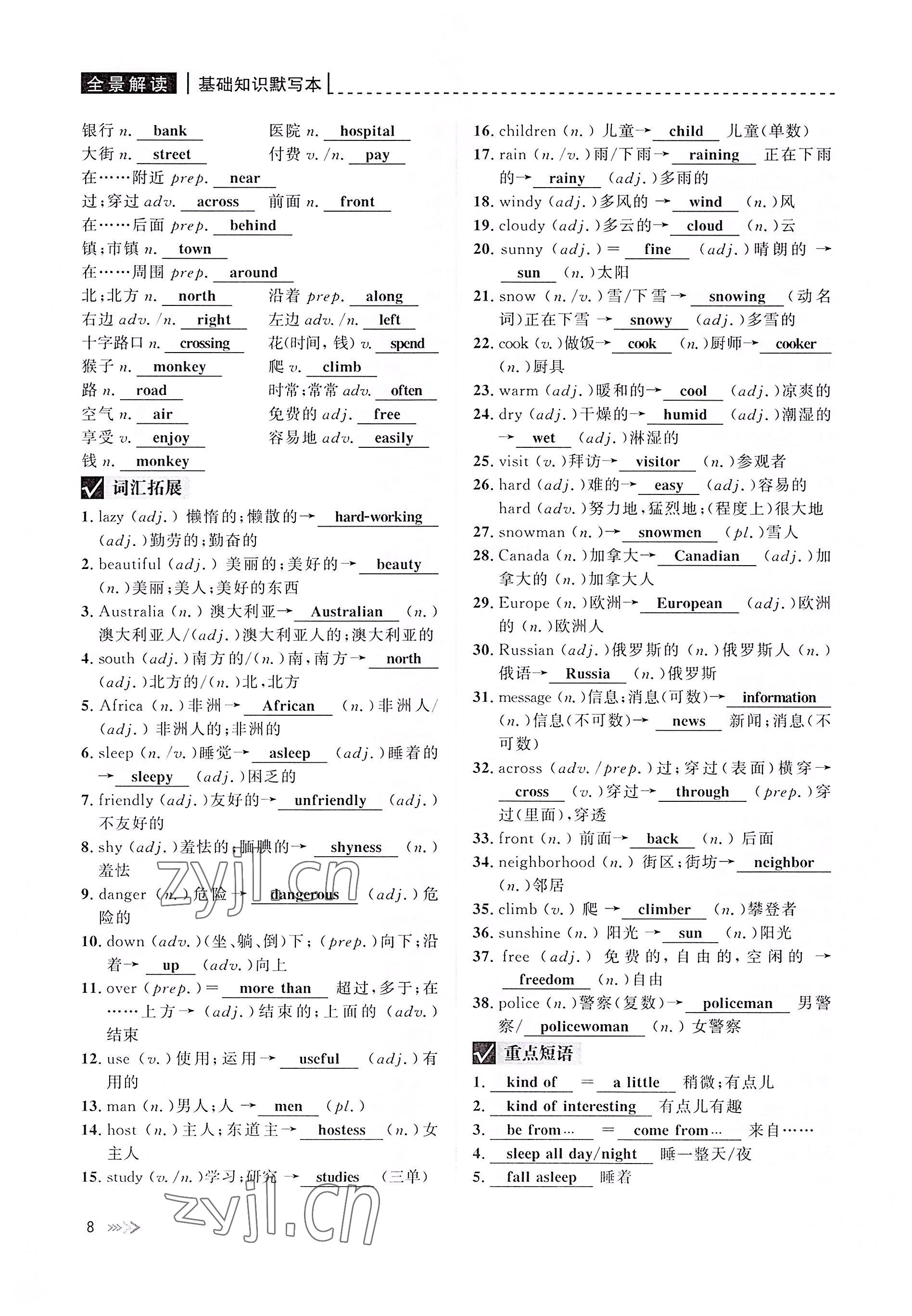 2022年中考復(fù)習(xí)全景解讀英語(yǔ)人教版 參考答案第8頁(yè)