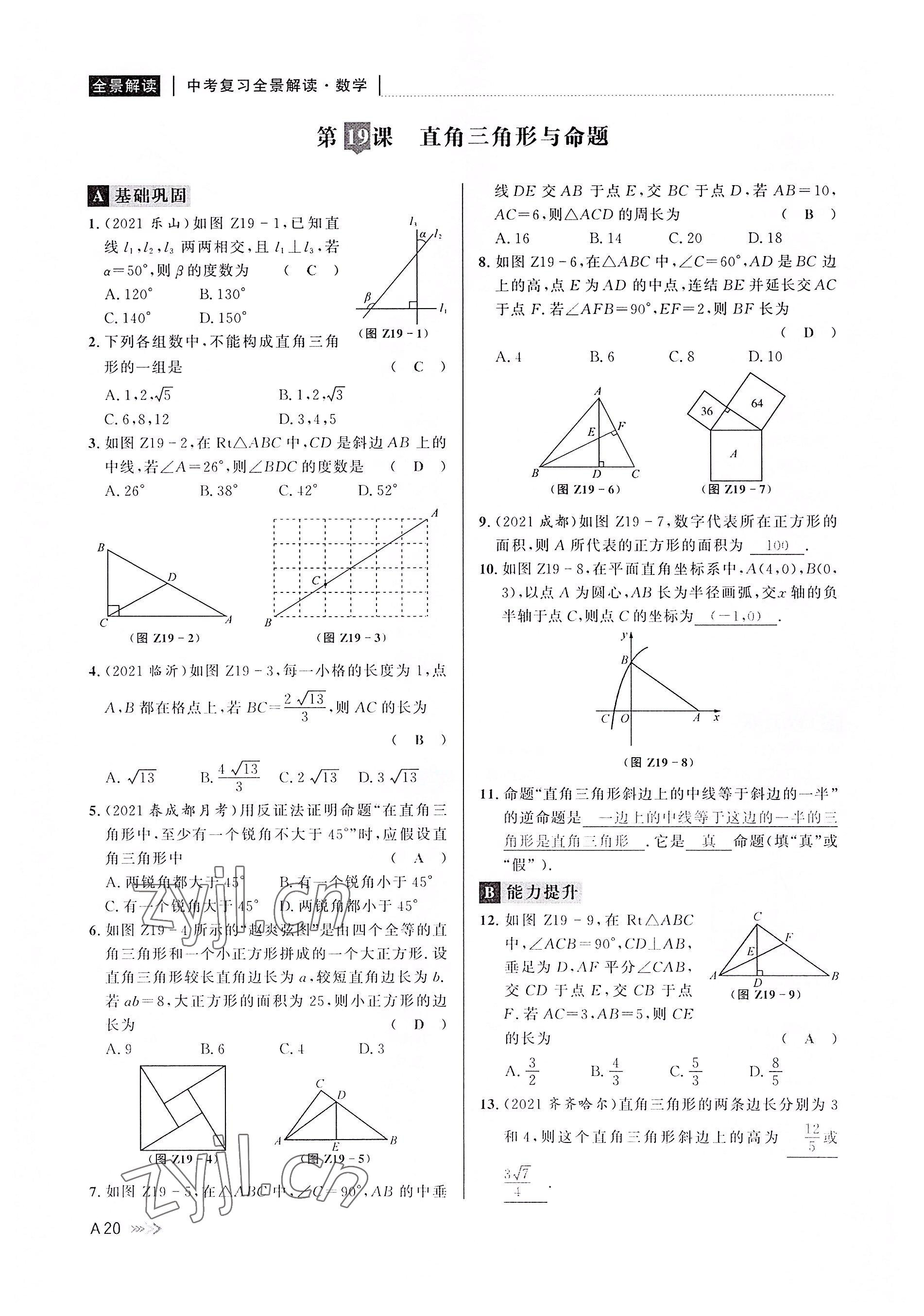 2022年中考復(fù)習(xí)全景解讀數(shù)學(xué)浙教版 參考答案第19頁(yè)