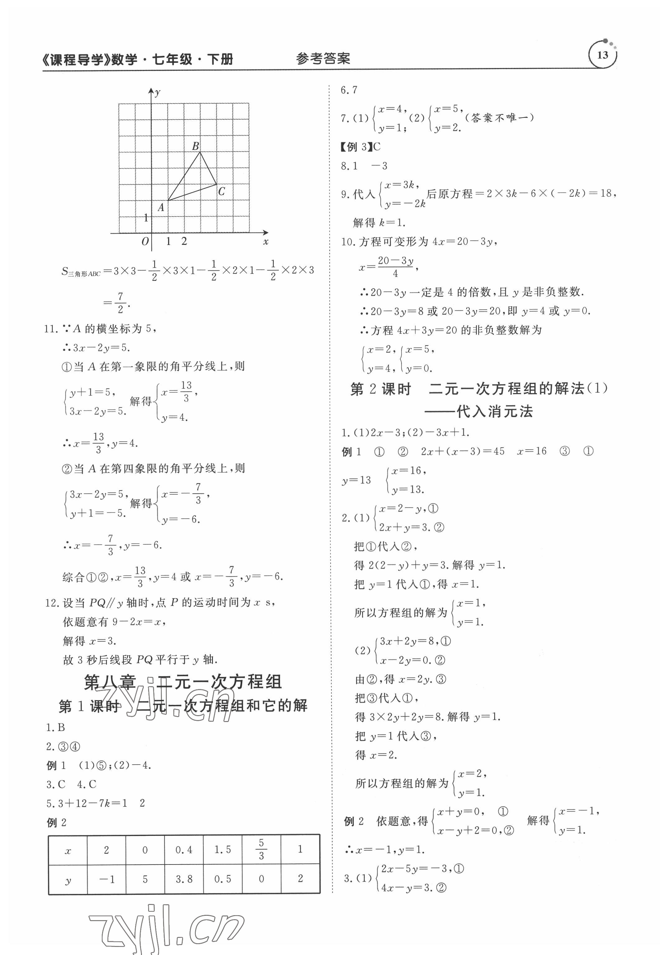 2022年课程导学七年级数学下册人教版 参考答案第13页