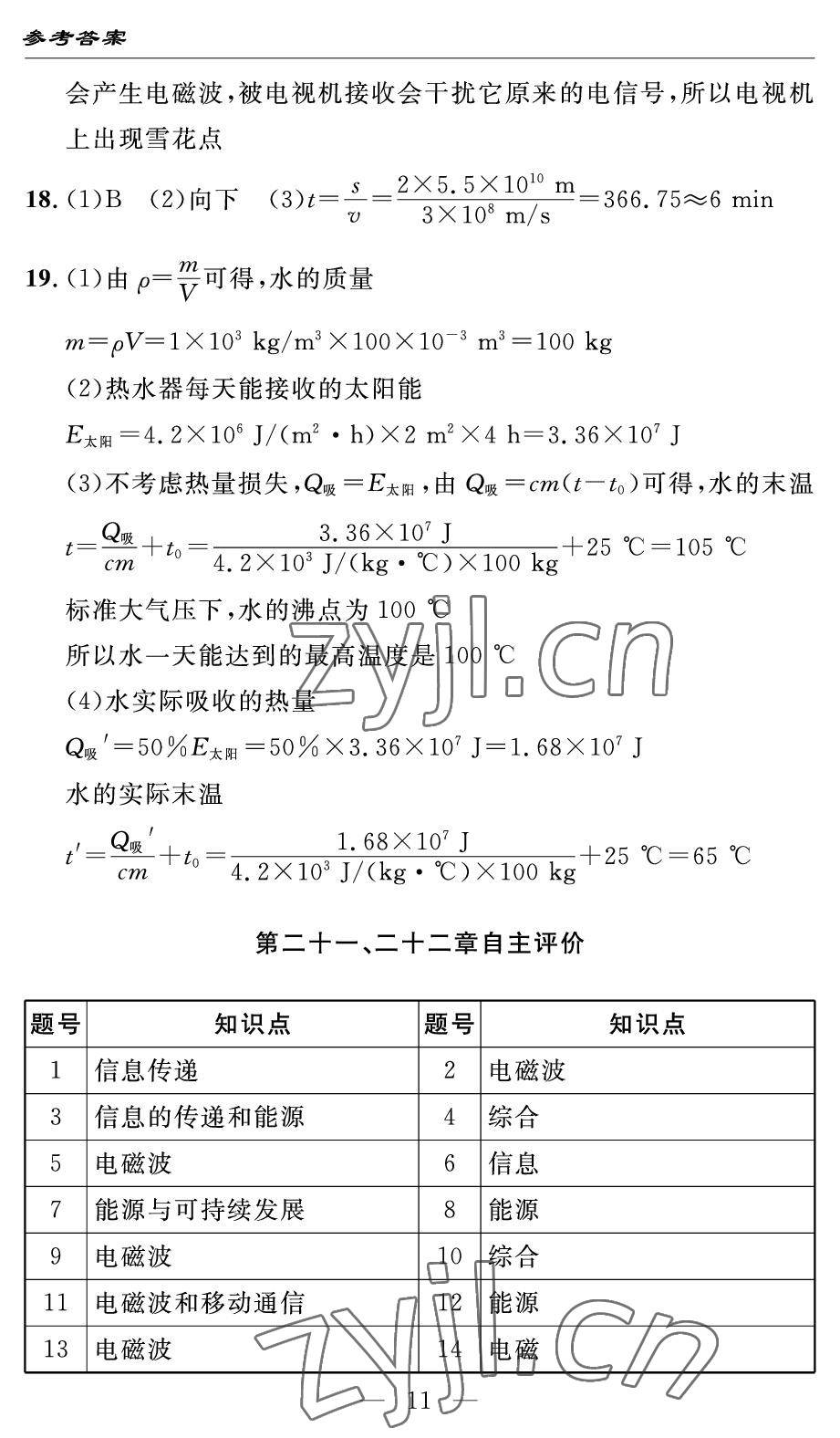 2022年智慧課堂自主評(píng)價(jià)九年級(jí)物理下冊(cè)人教版 參考答案第11頁