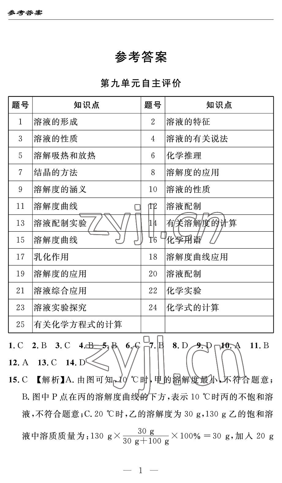 2022年智慧課堂自主評(píng)價(jià)九年級(jí)化學(xué)下冊(cè)人教版 參考答案第1頁(yè)