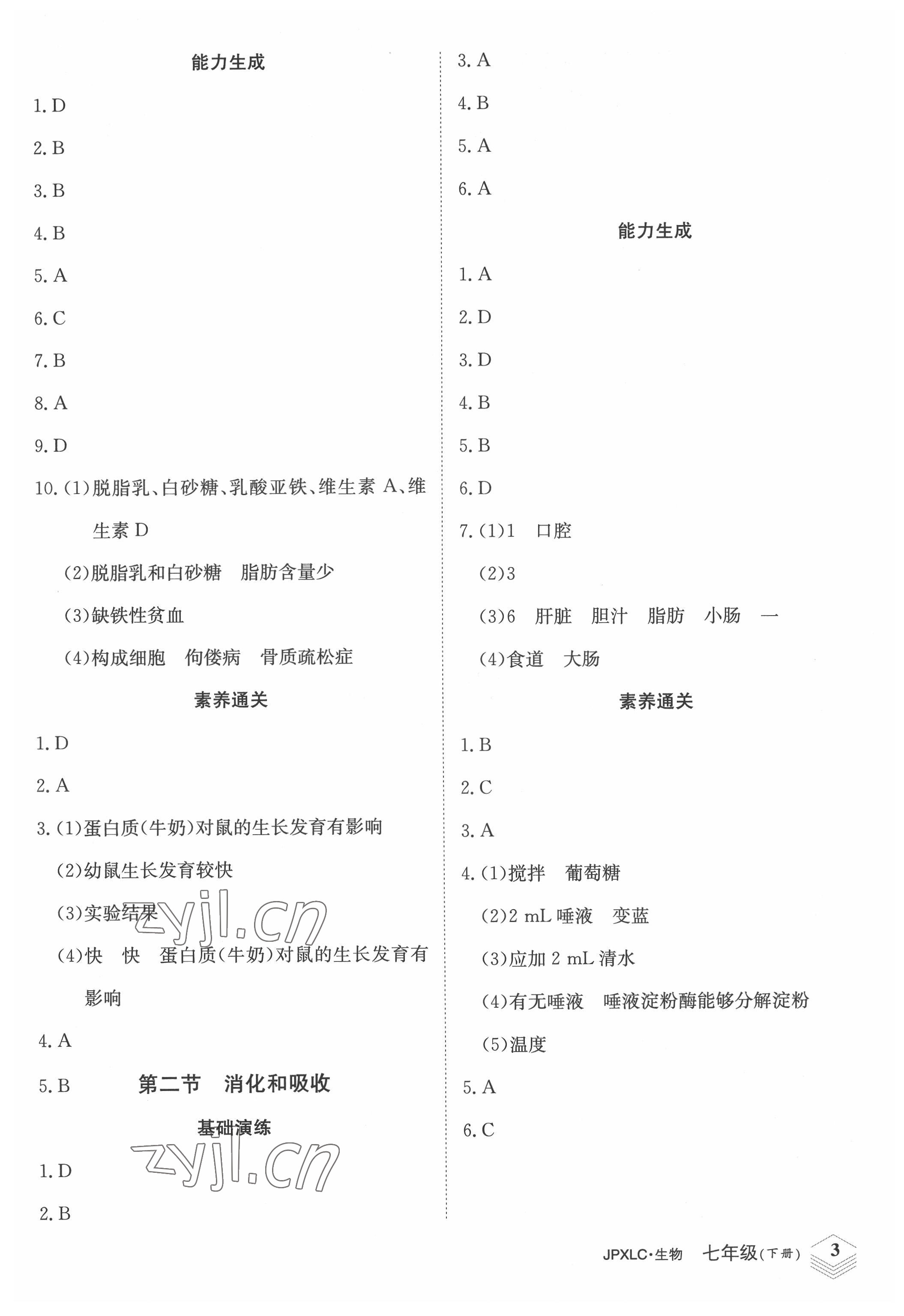 2022年金牌學(xué)練測七年級生物下冊人教版 第3頁