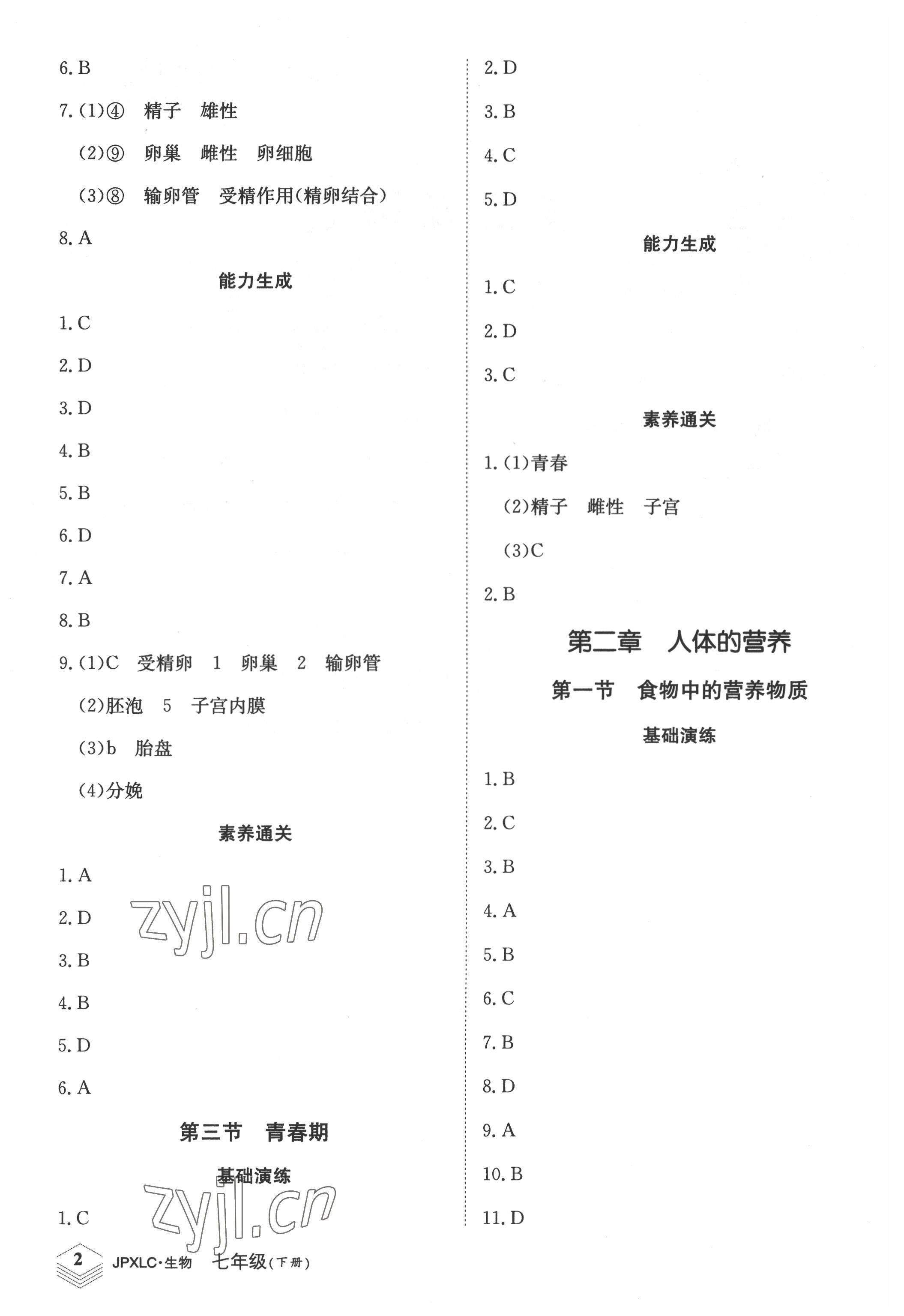 2022年金牌學(xué)練測七年級(jí)生物下冊(cè)人教版 第2頁