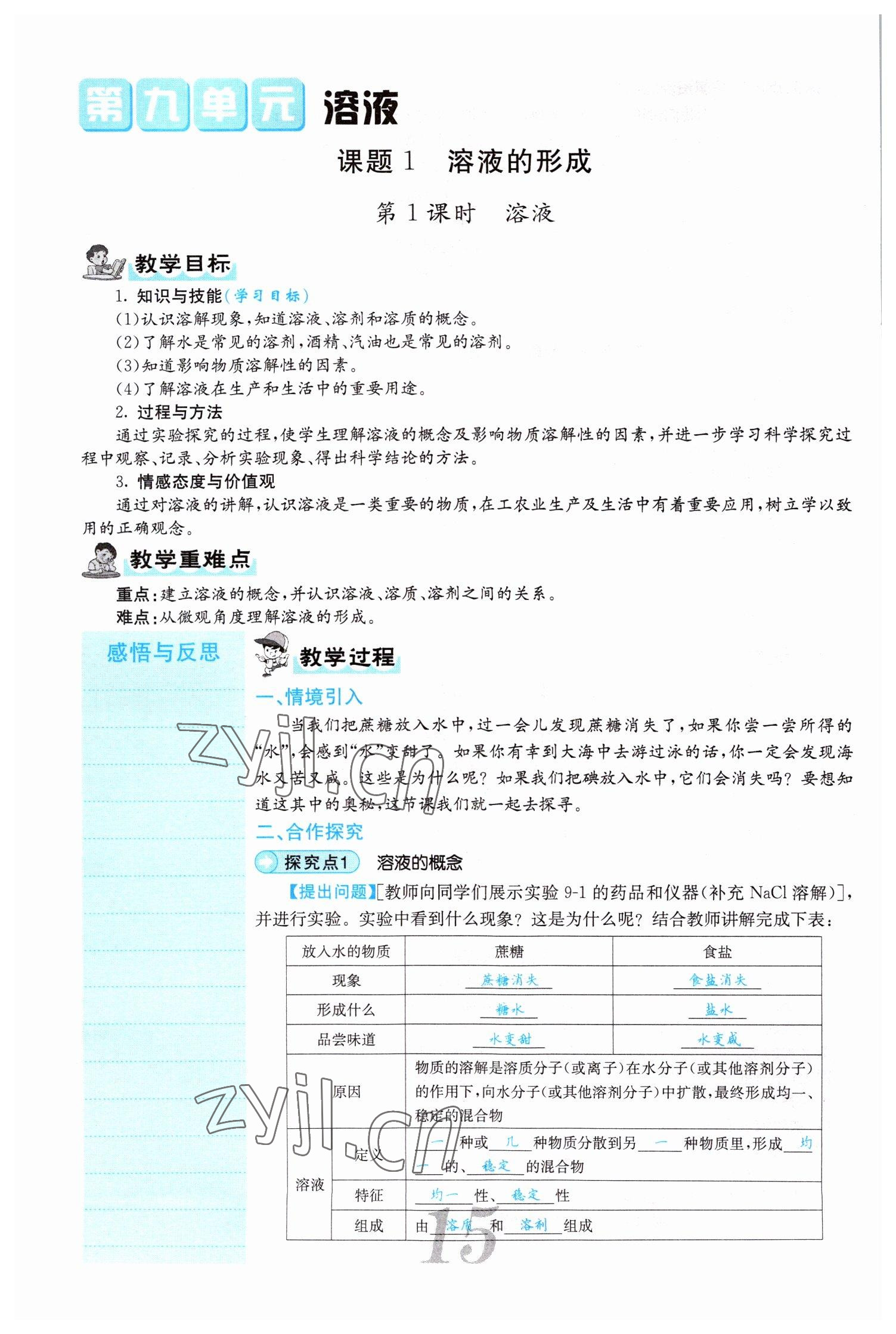 2022年課堂點(diǎn)睛九年級(jí)化學(xué)下冊(cè)人教版山西專版 參考答案第15頁(yè)