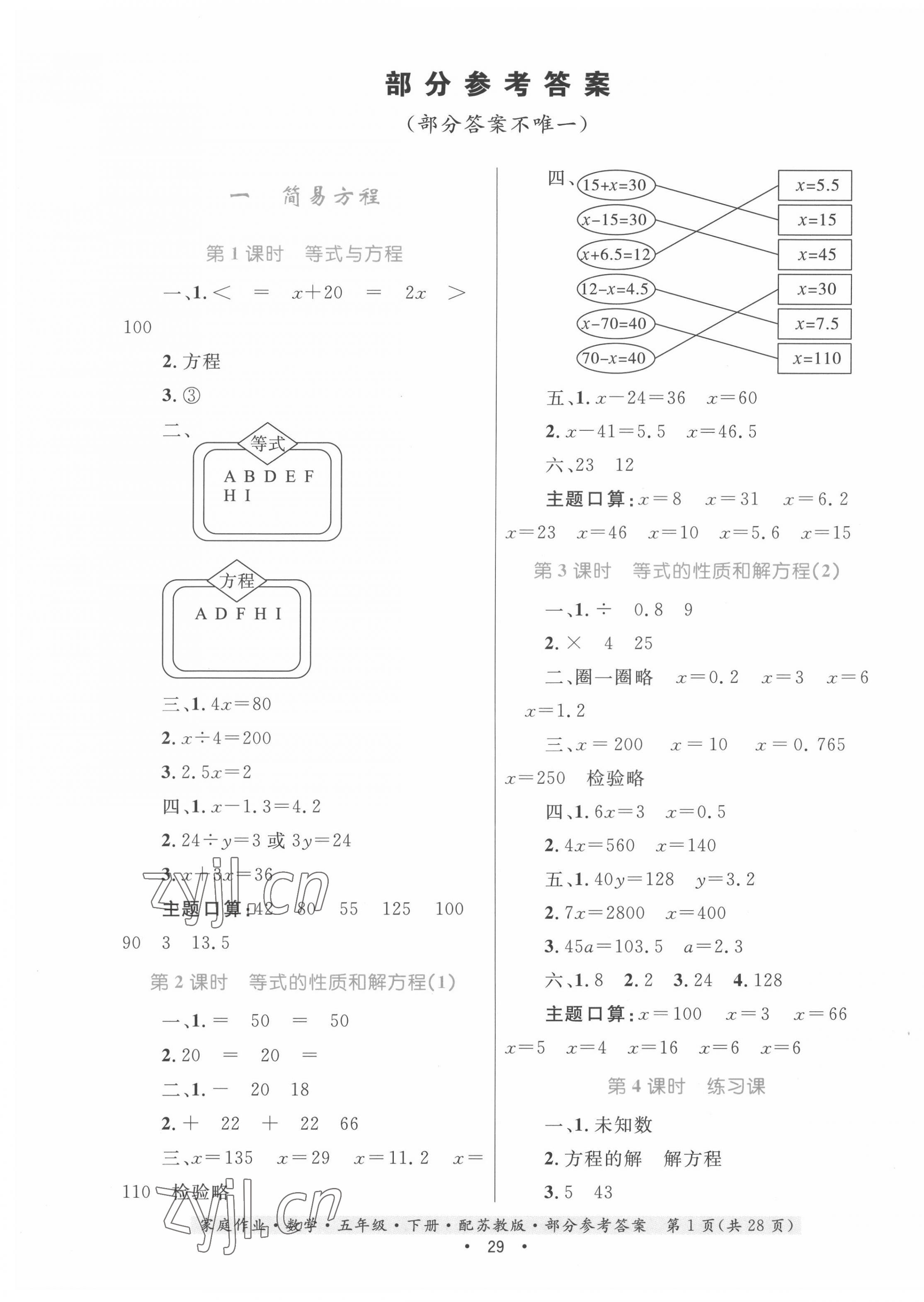 2022年家庭作業(yè)五年級數(shù)學(xué)下冊蘇教版 第1頁