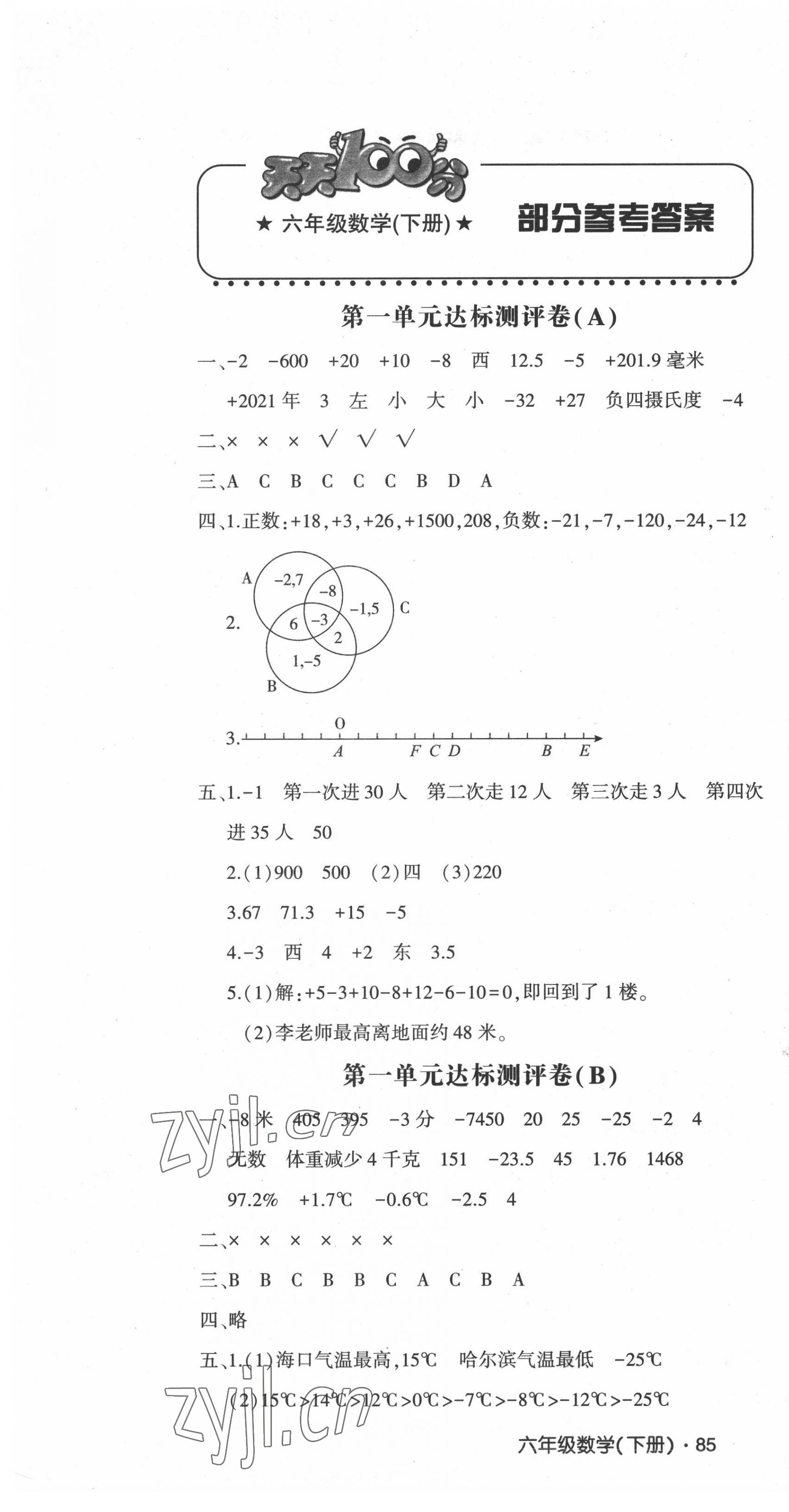 2022年單元同步核心素養(yǎng)與能力達標測評卷六年級數(shù)學下冊人教版 第1頁