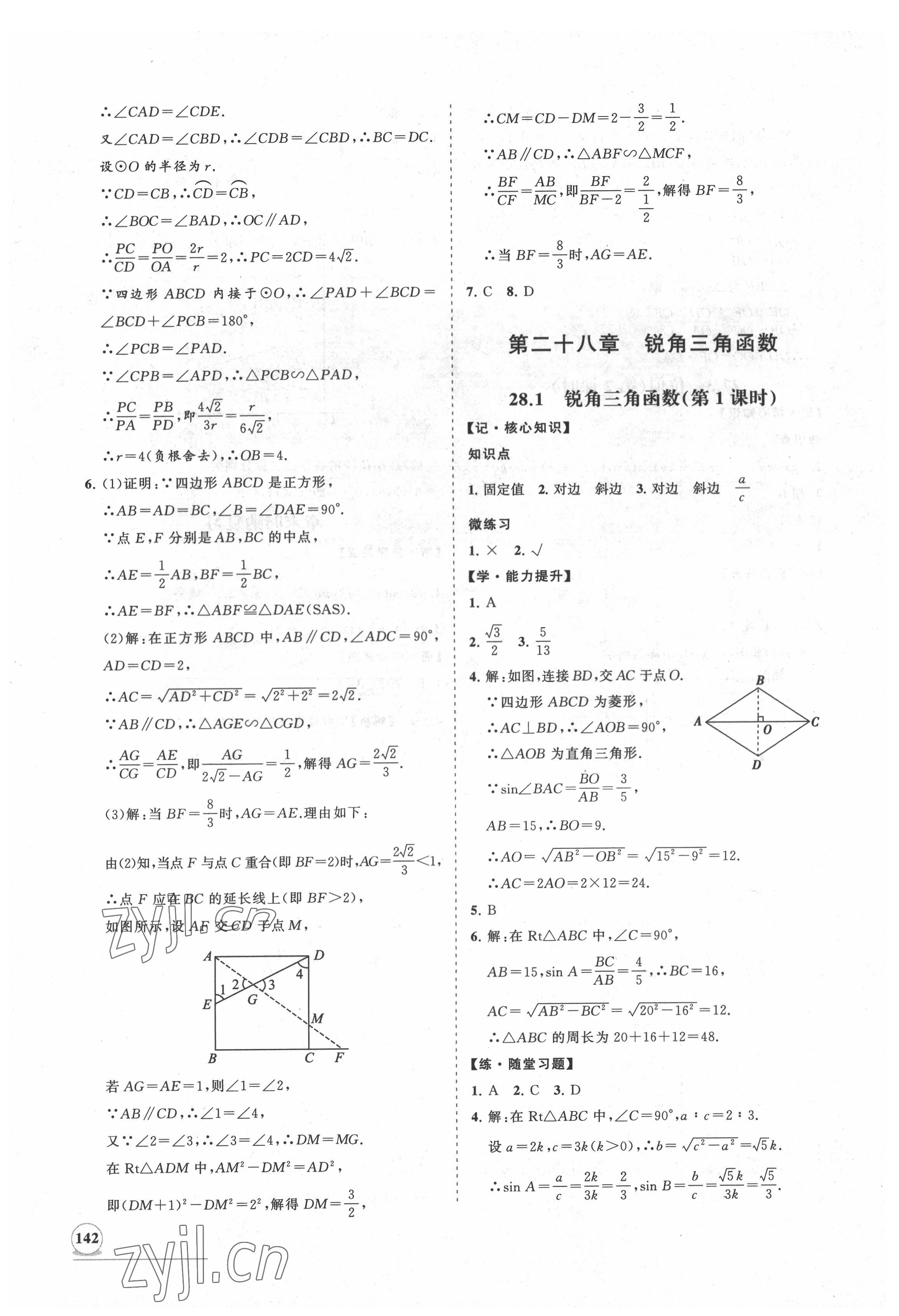 2022年新課程同步練習(xí)冊知行課堂九年級數(shù)學(xué)下冊人教版 第10頁