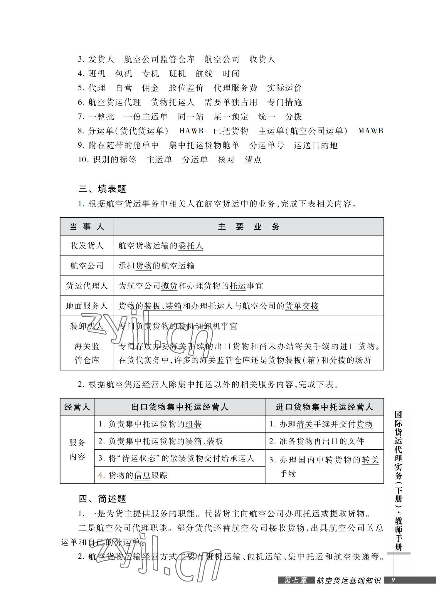 2022年國際貨運(yùn)代理實(shí)務(wù)習(xí)題集第二版 參考答案第9頁