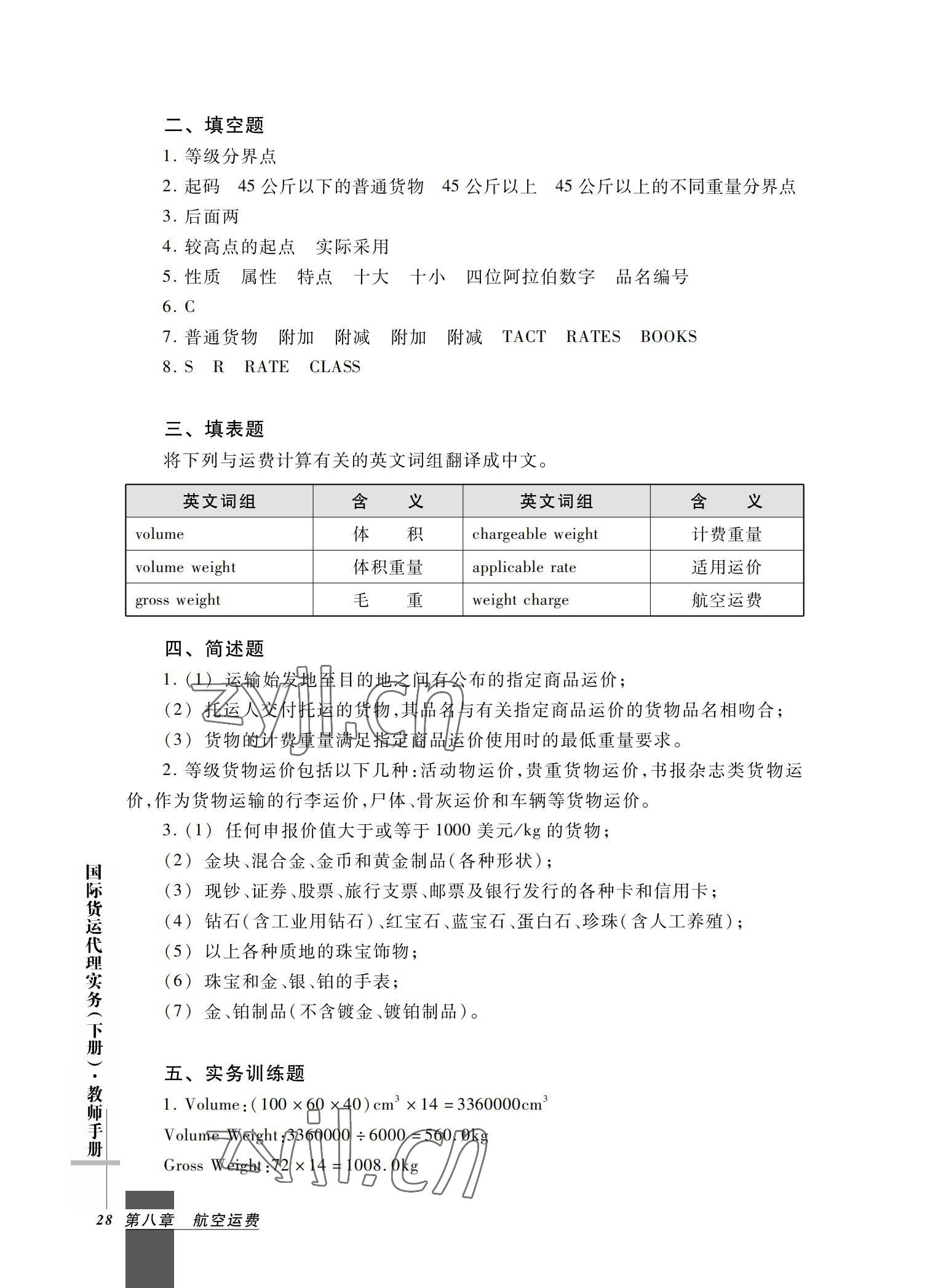 2022年國際貨運(yùn)代理實(shí)務(wù)習(xí)題集第二版 參考答案第28頁