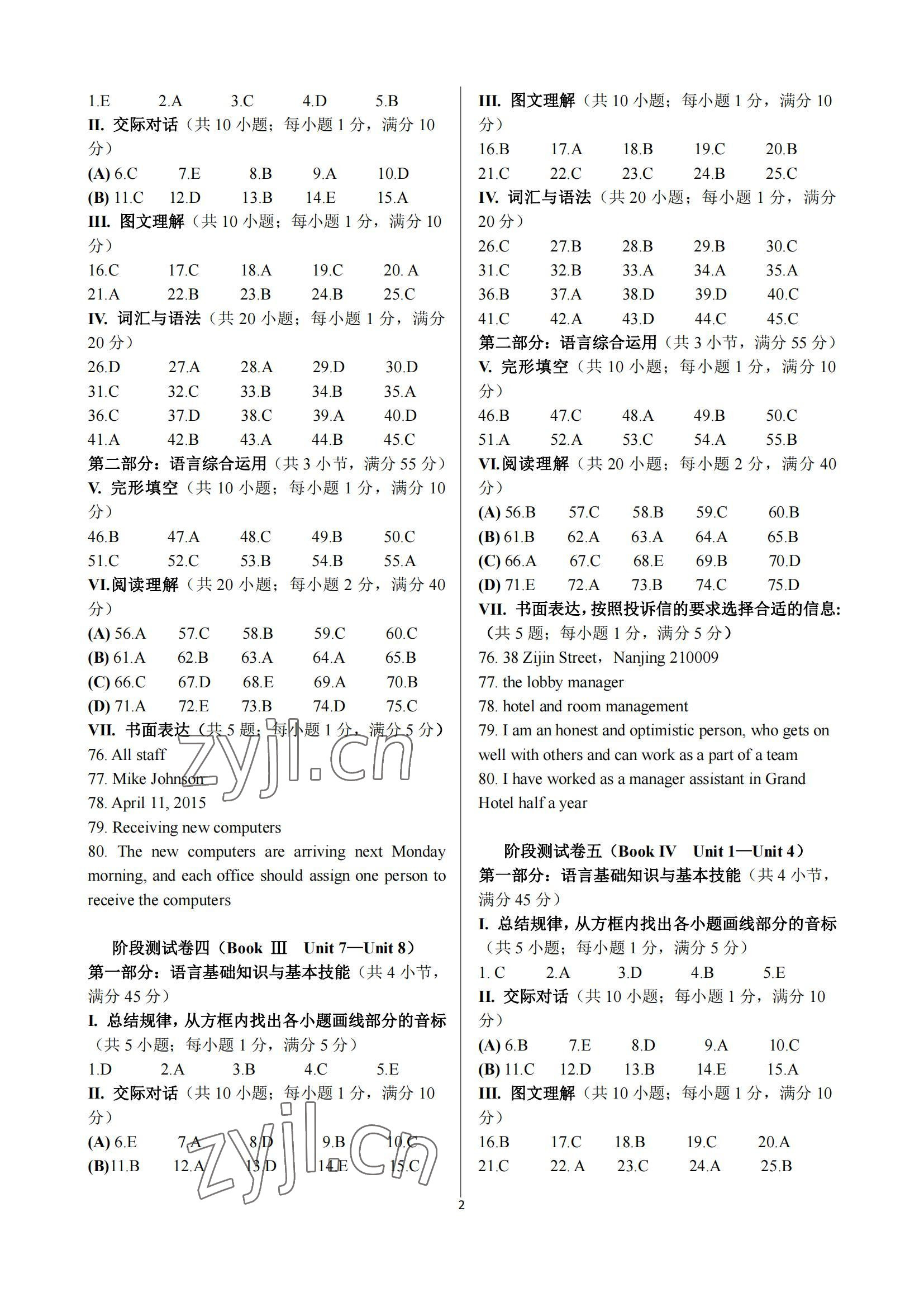 2022年英语学业水平考试中职二年级 参考答案第2页