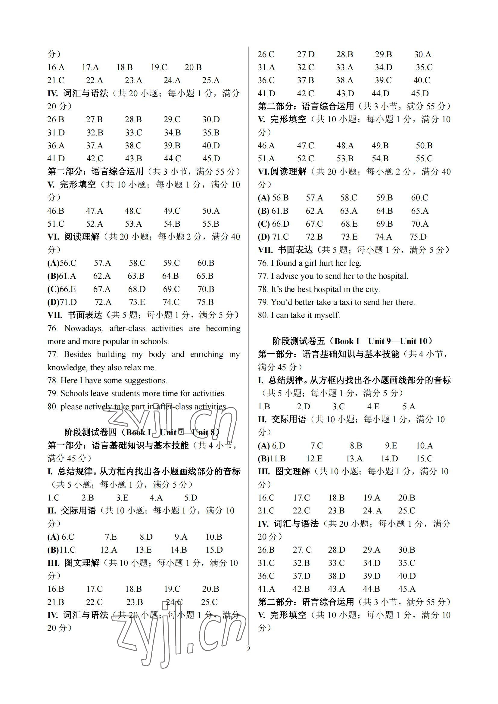 2022年英语学业水平考试中职一年级 参考答案第2页
