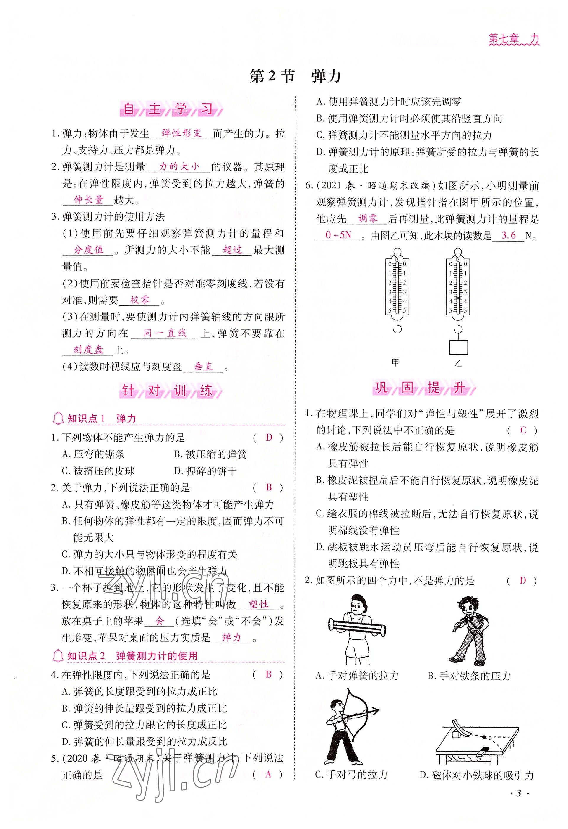 2022年本土攻略八年级物理下册人教版 参考答案第3页