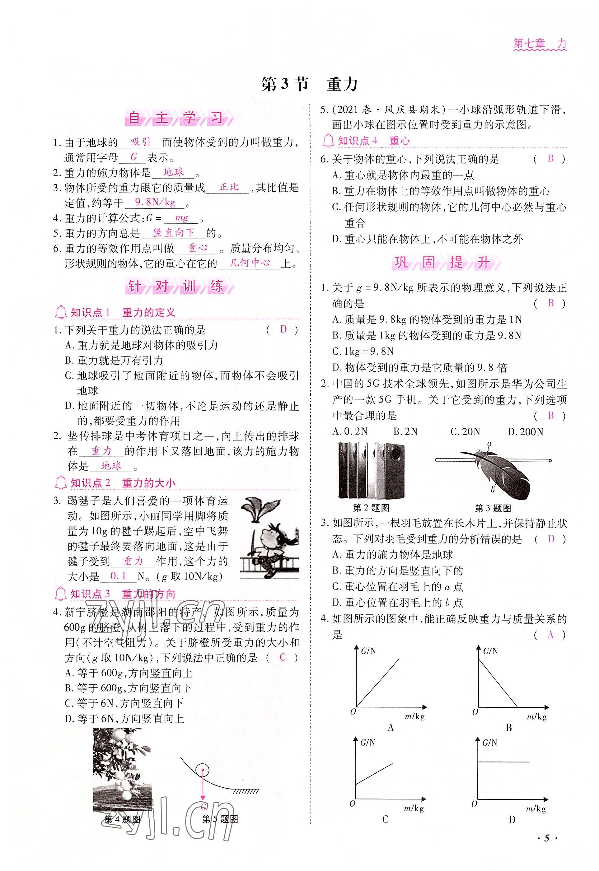 2022年本土攻略八年級物理下冊人教版 參考答案第5頁