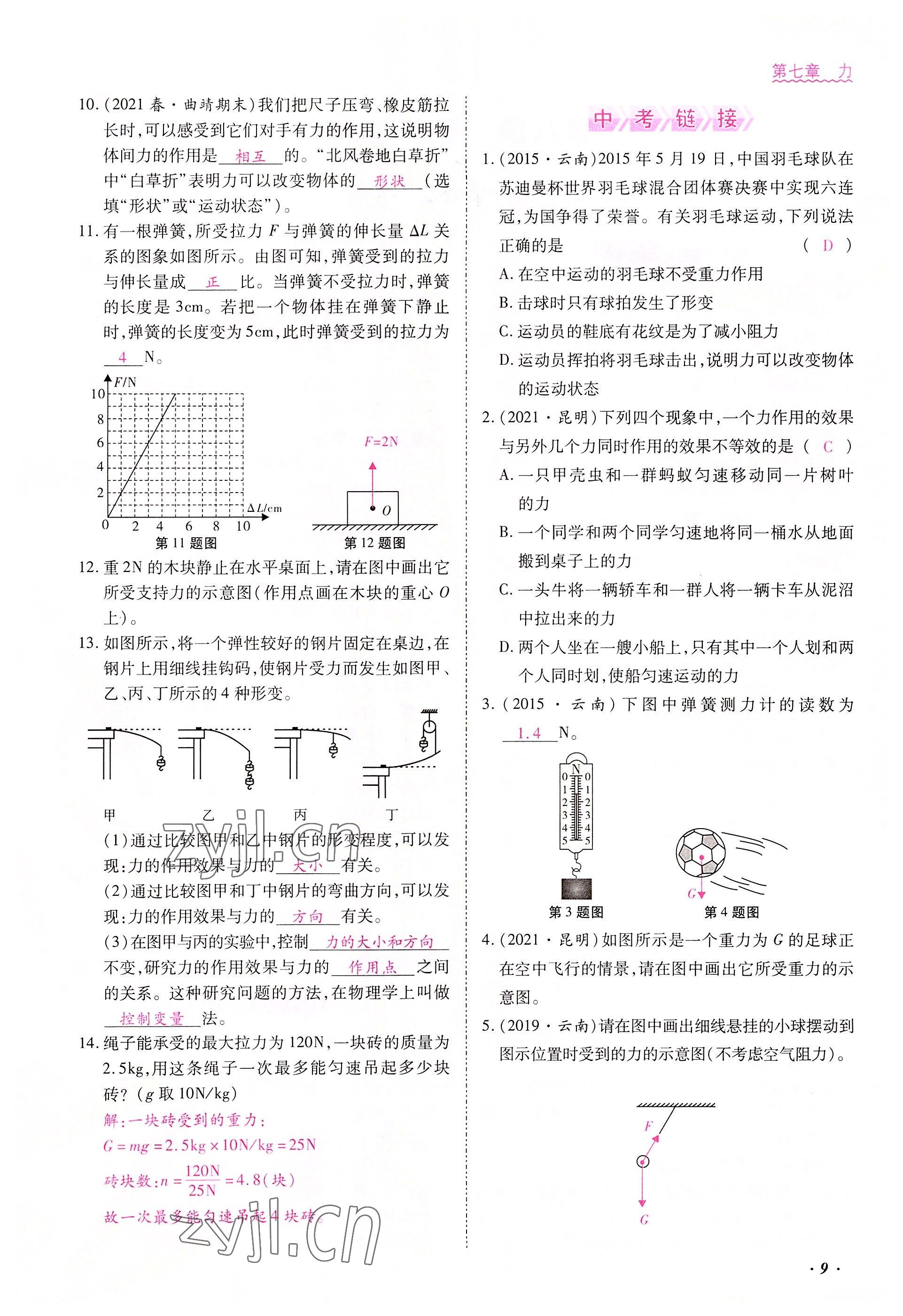 2022年本土攻略八年级物理下册人教版 参考答案第9页