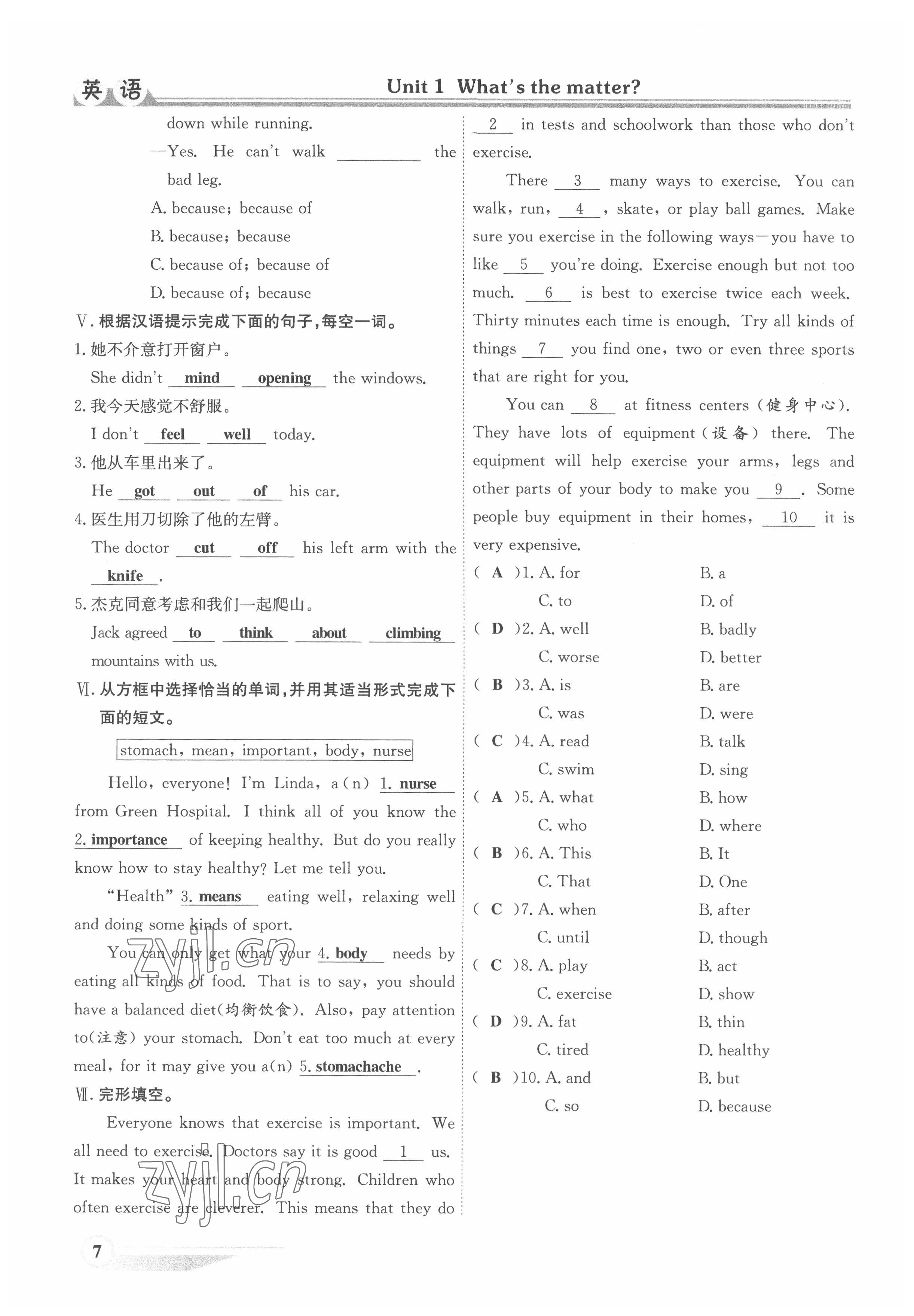 2022年體驗型學案八年級英語下冊人教版 參考答案第7頁