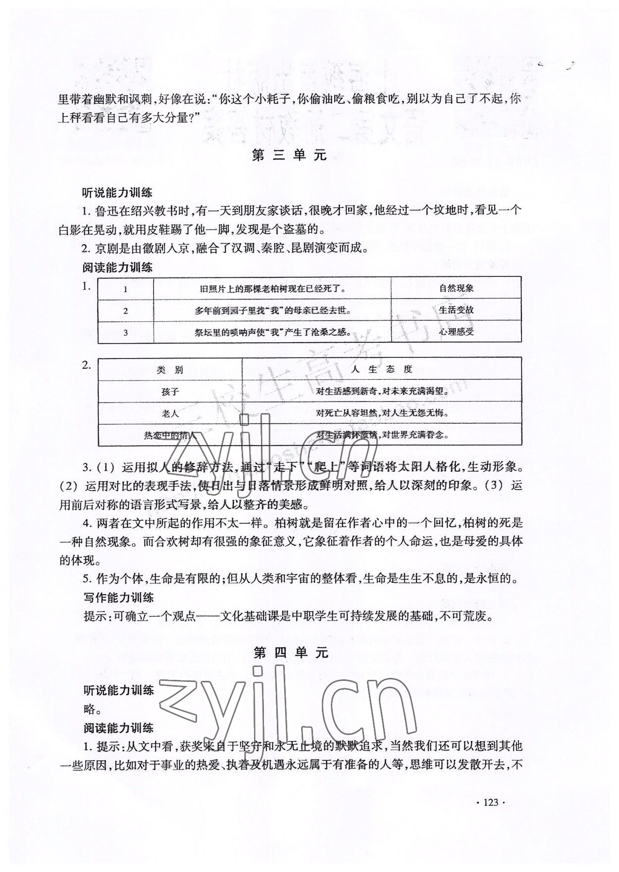 2022年中职课本中职语文第二册 参考答案第2页