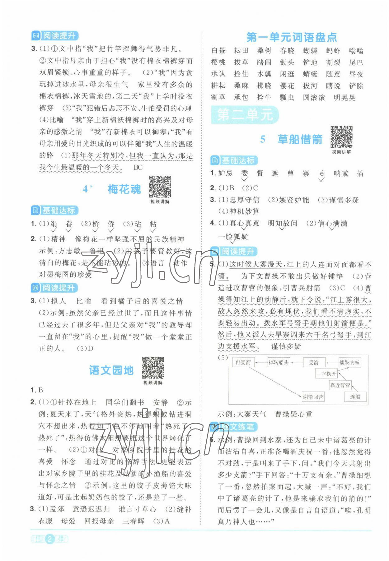 2022年陽光同學(xué)課時優(yōu)化作業(yè)五年級語文下冊人教版湖北專版 參考答案第2頁