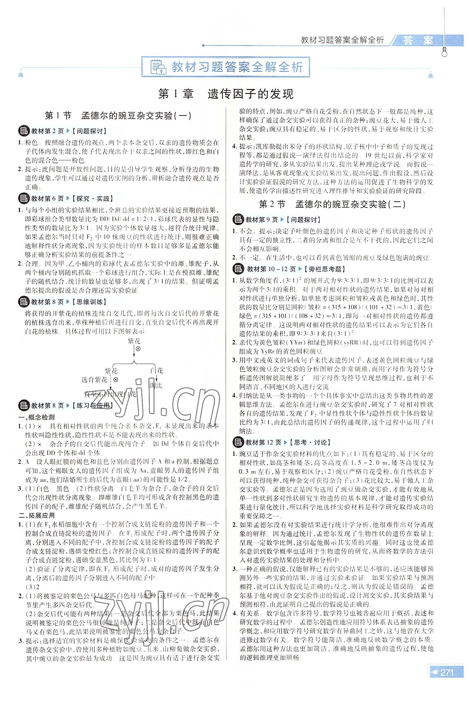 2022年教材课本高中生物必修2人教版 参考答案第1页