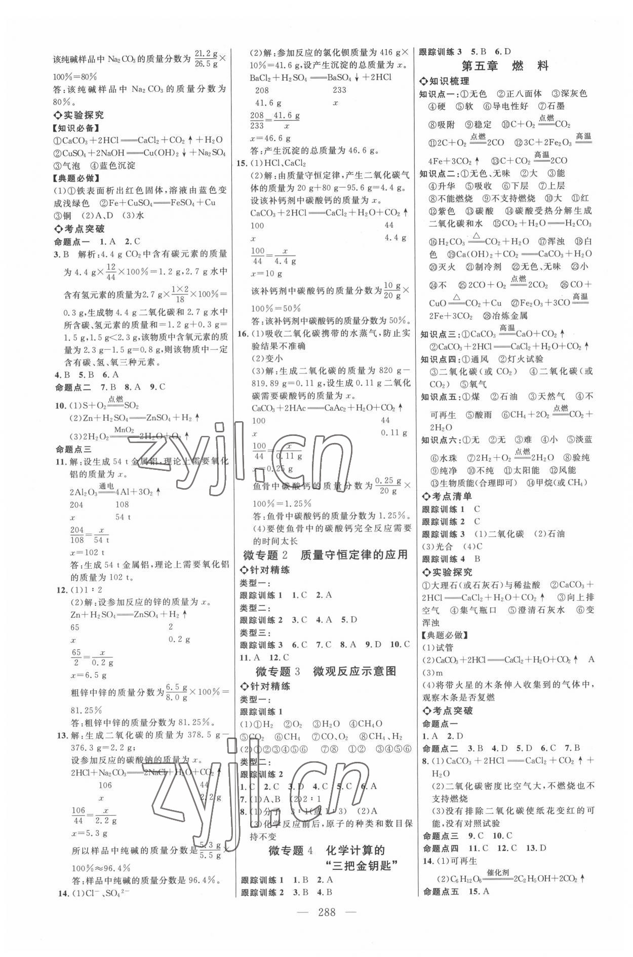 2022年全程導(dǎo)航初中總復(fù)習(xí)化學(xué)科粵版內(nèi)蒙古專版 參考答案第3頁