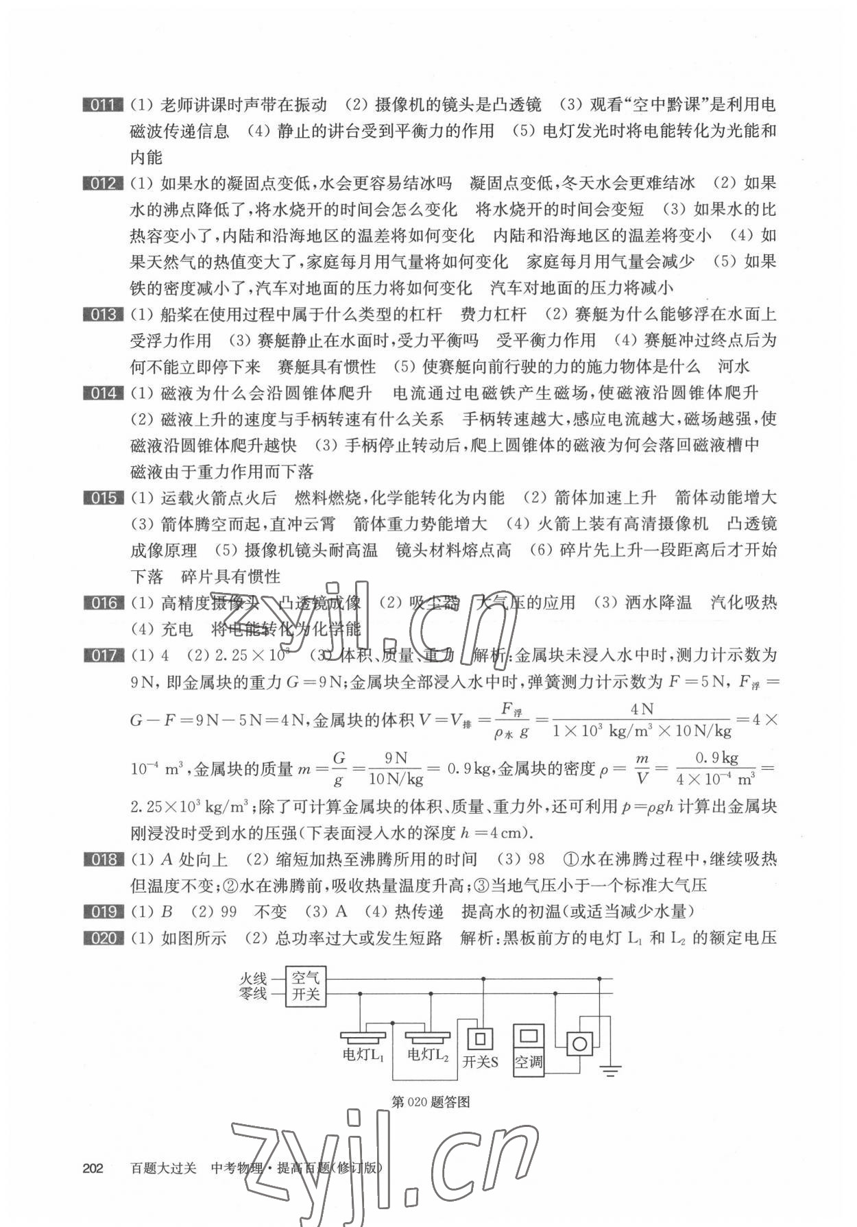 2022年百题大过关物理提高百题 参考答案第3页