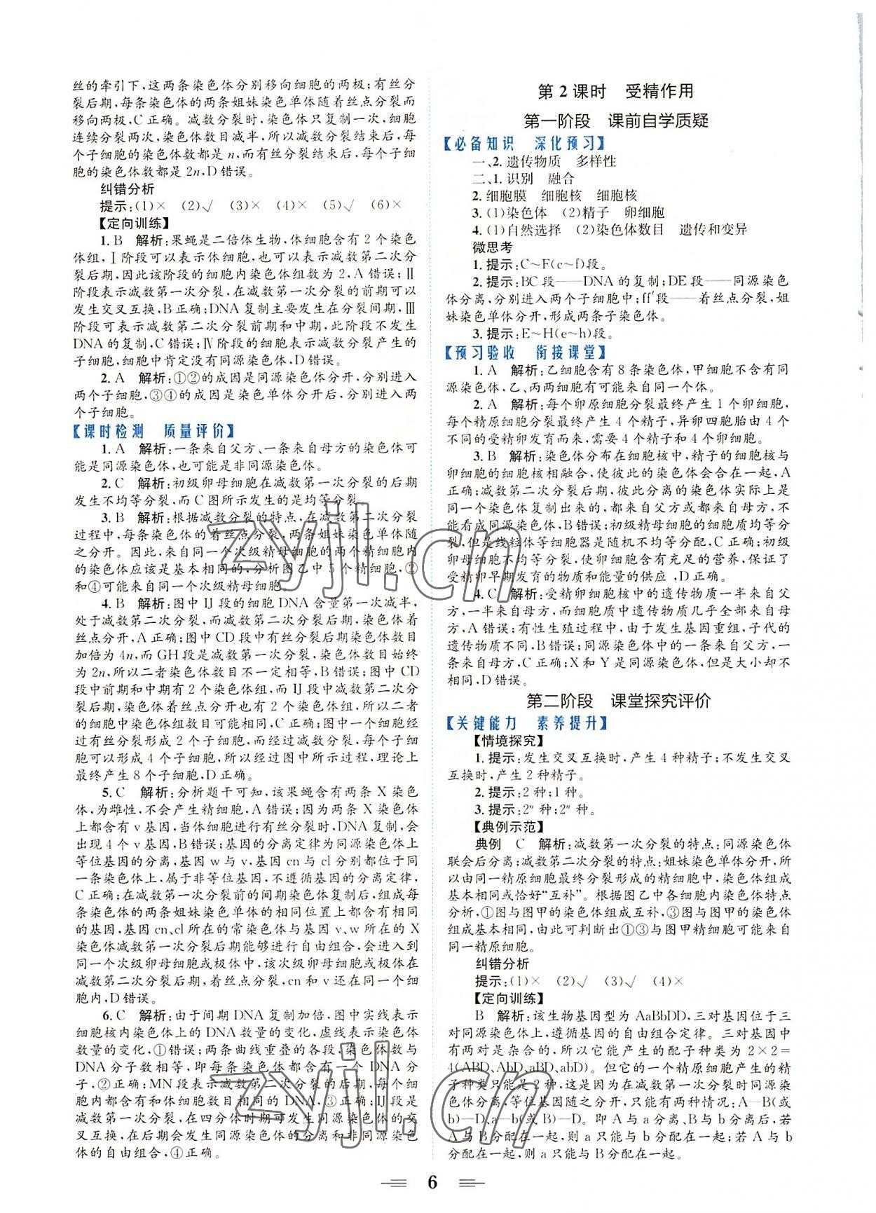 2022年點金訓練精講巧練高中生物必修2人教版 參考答案第6頁