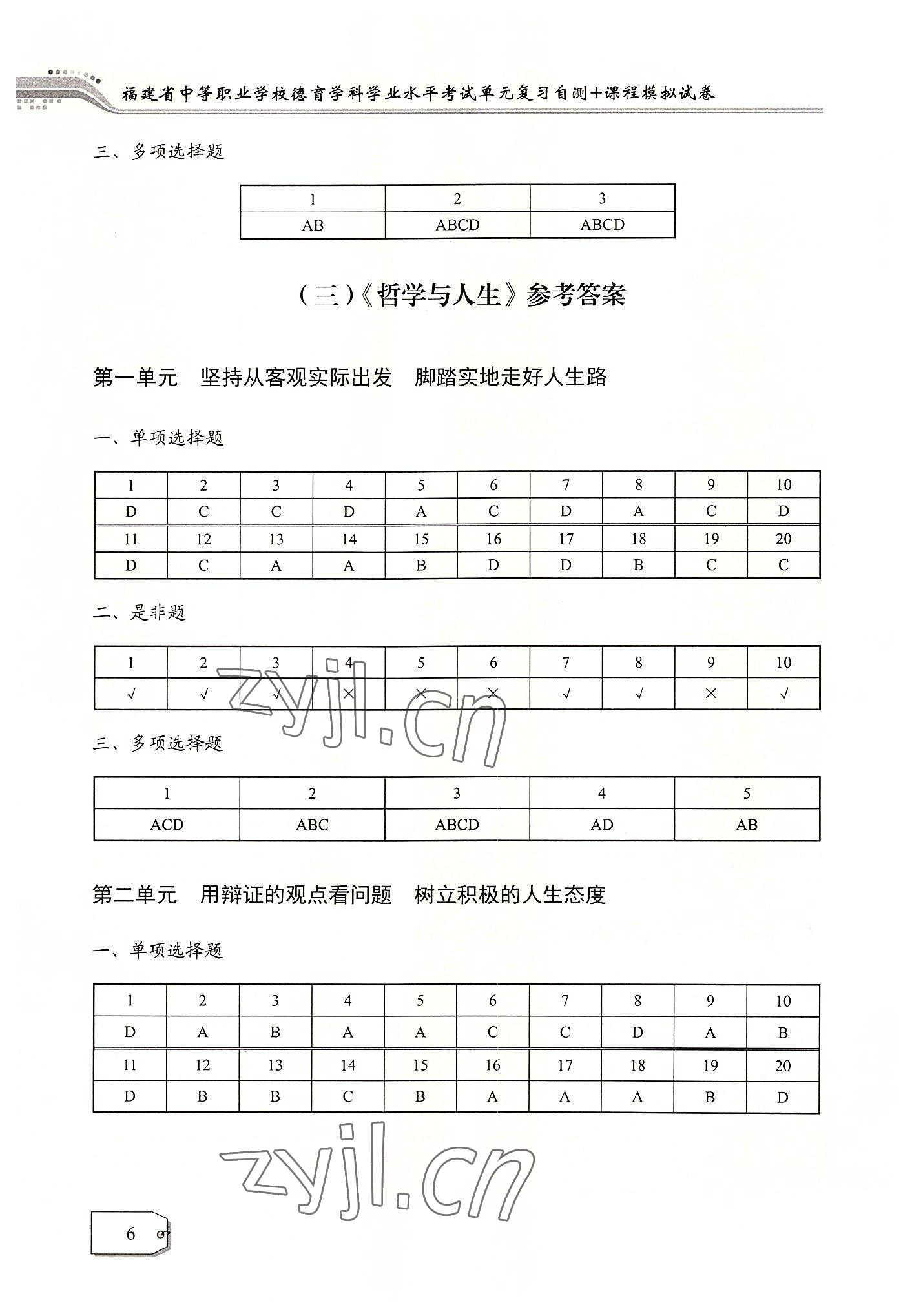 2022年福建省單元復習自測加課程模擬試卷航空工業出版社中職 參考答案第6頁