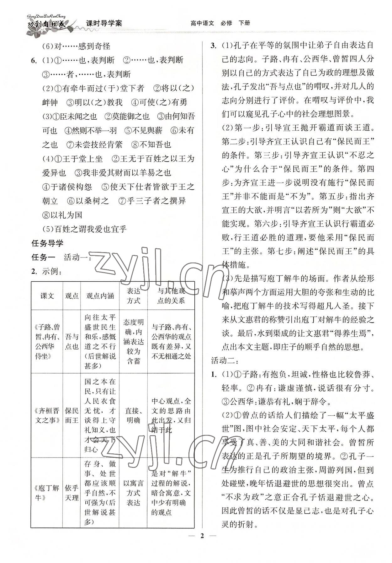 2022年功到自然成課時(shí)導(dǎo)學(xué)案高中語(yǔ)文必修下冊(cè) 參考答案第2頁(yè)