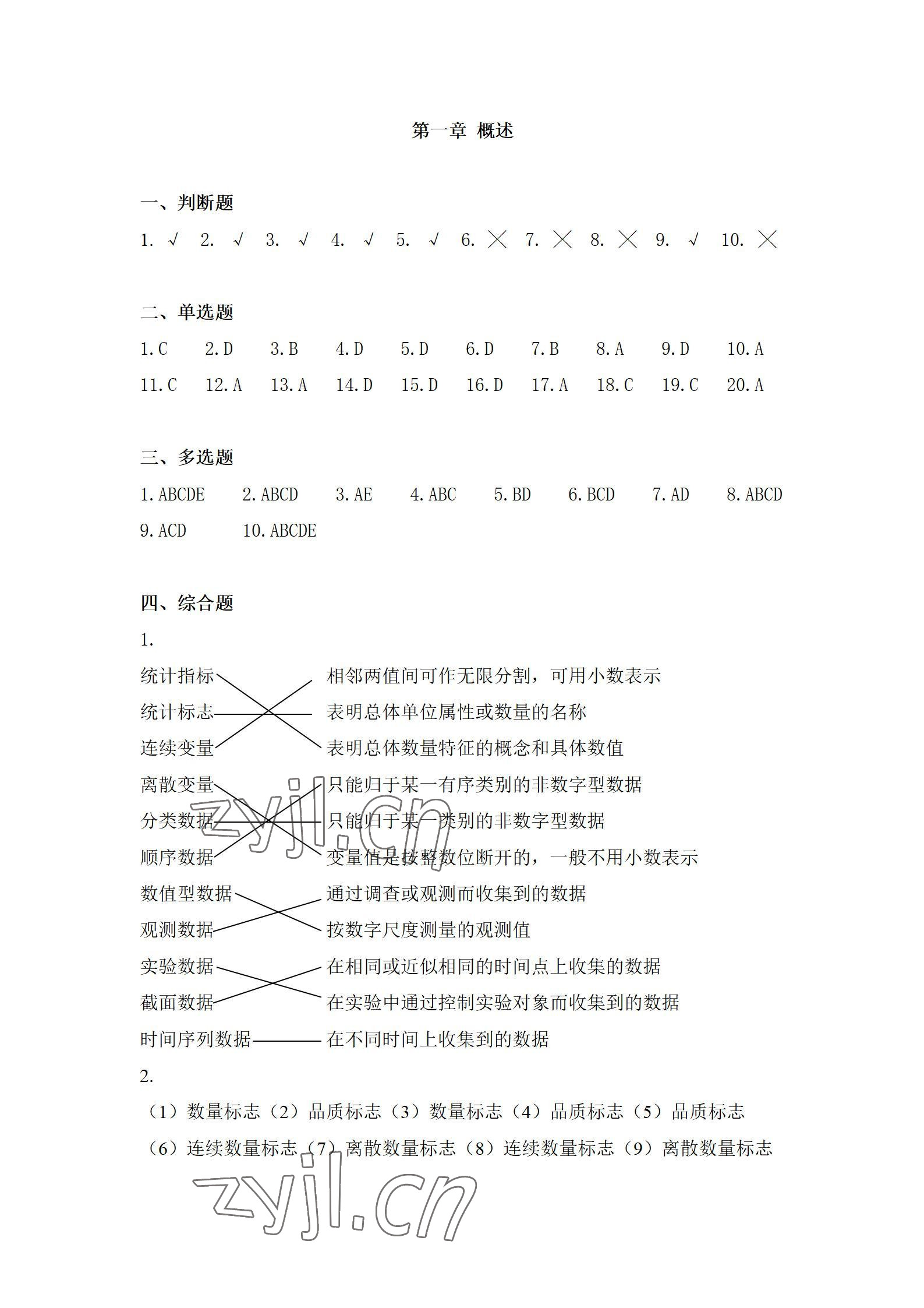 2022年統計基礎知識習題集中職綜合 參考答案第1頁