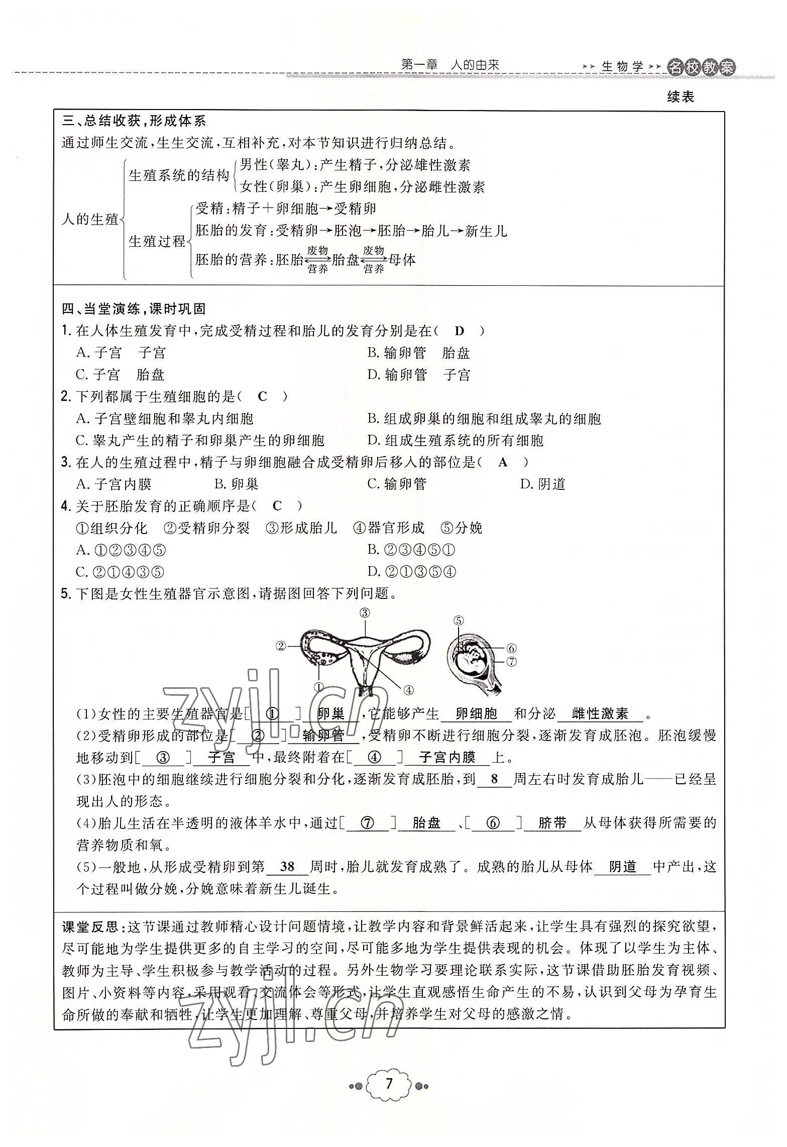 2022年初中同步學(xué)習(xí)導(dǎo)與練導(dǎo)學(xué)探究案七年級(jí)生物下冊(cè)人教版云南專版 參考答案第7頁