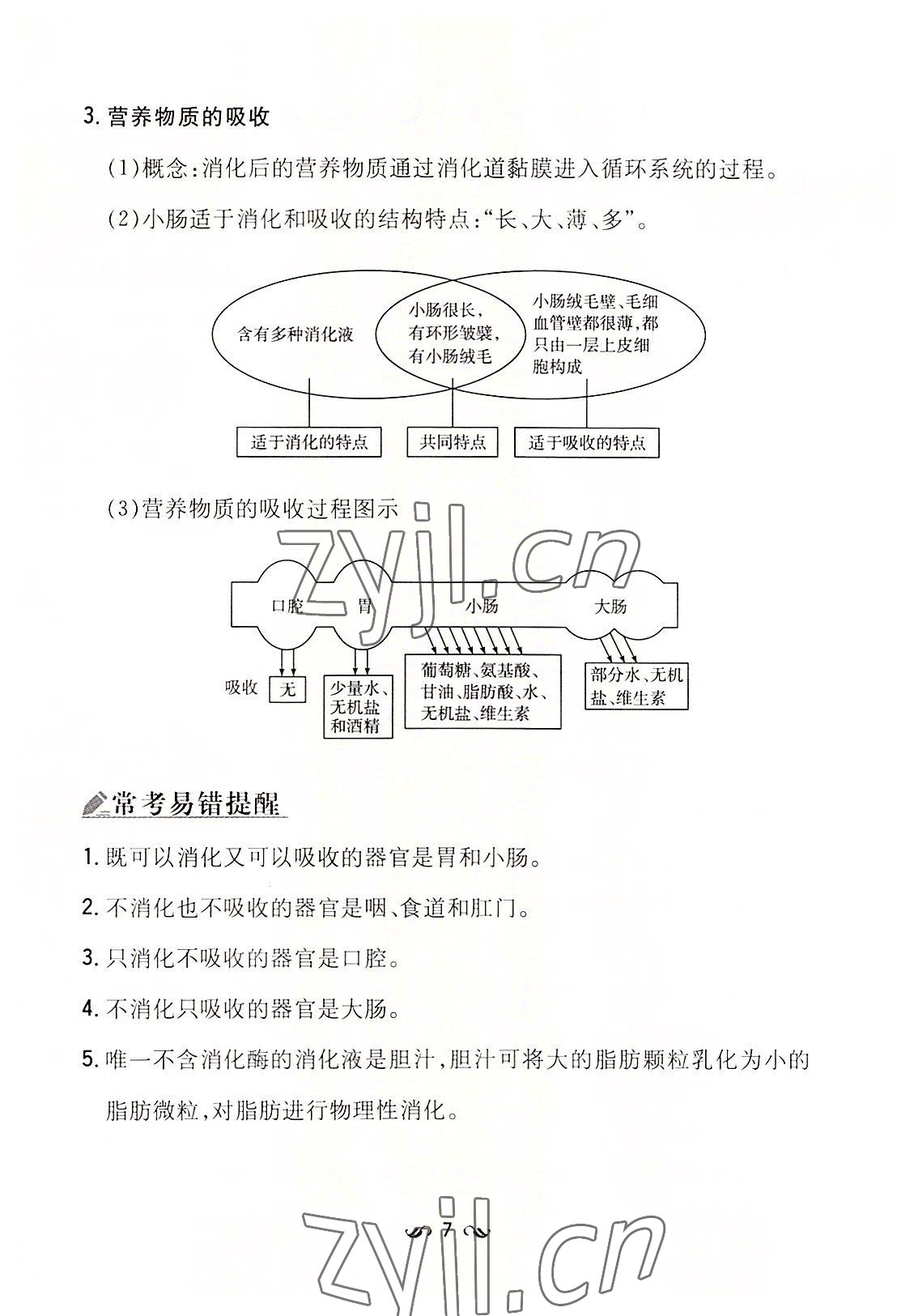 2022年初中同步學習導與練導學探究案七年級生物下冊人教版云南專版 參考答案第7頁