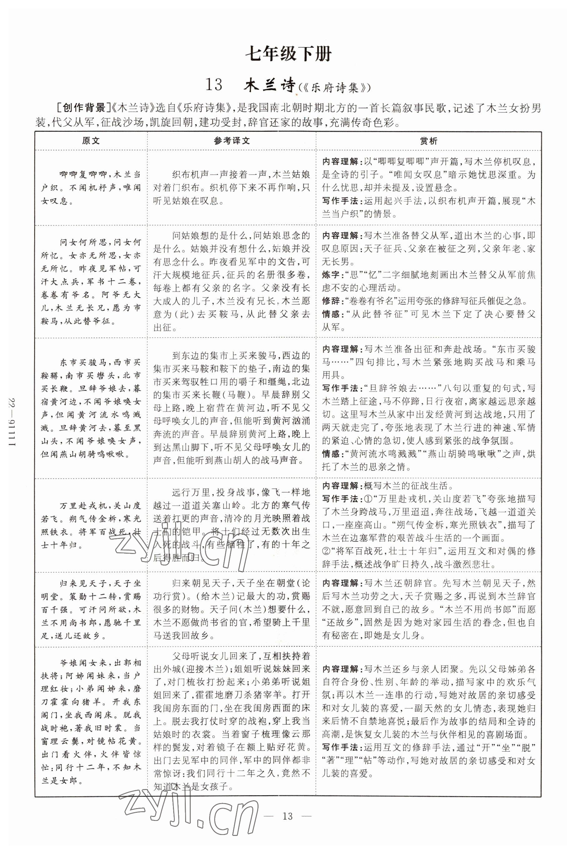 2022年云南省初中學(xué)業(yè)水平考試導(dǎo)與練語(yǔ)文昆明專(zhuān)版 參考答案第13頁(yè)