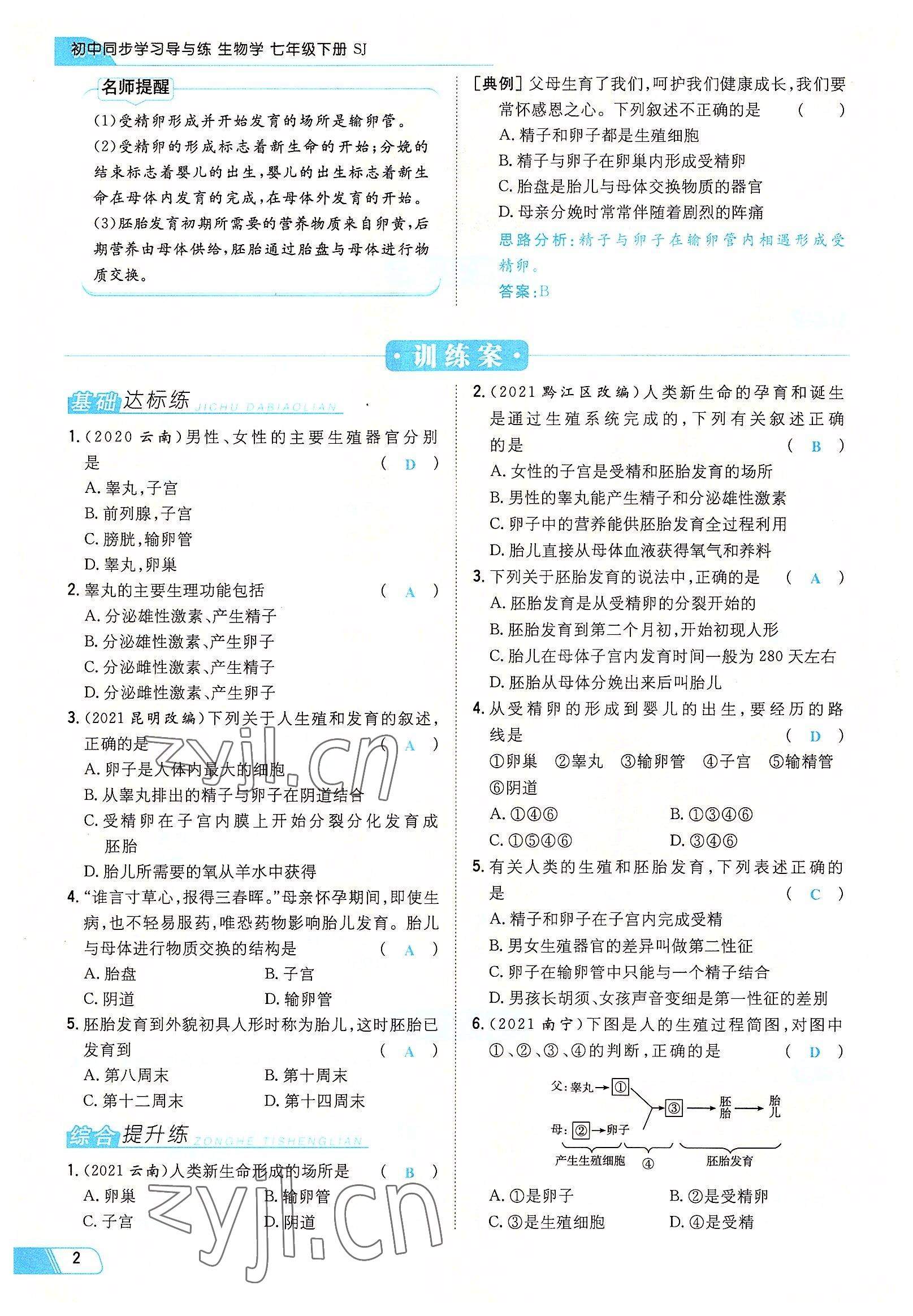 2022年初中同步学习导与练导学探究案七年级生物下册苏教版 参考答案第2页