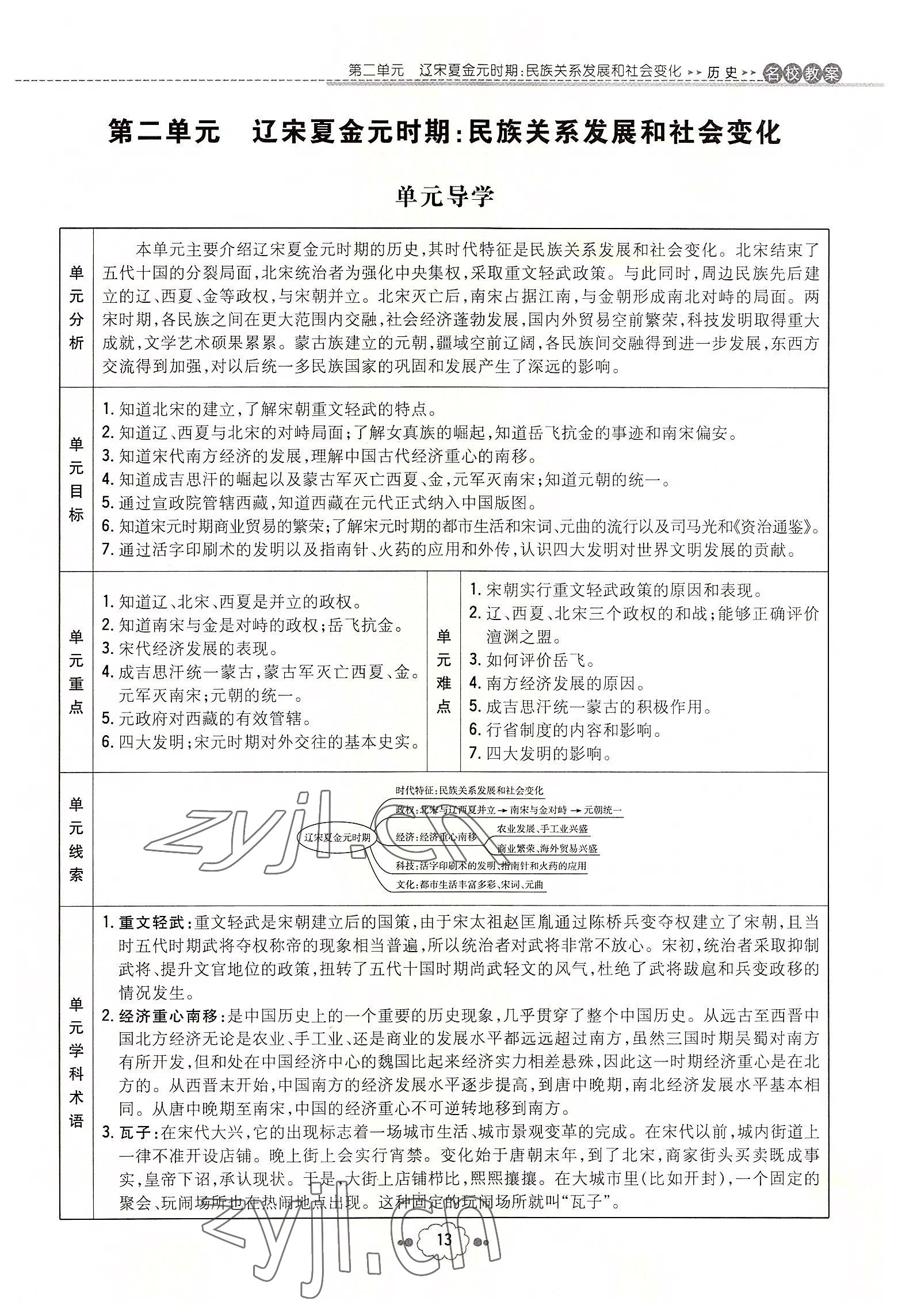 2022年初中同步学习导与练导学探究案七年级历史下册人教版云南专版 参考答案第13页