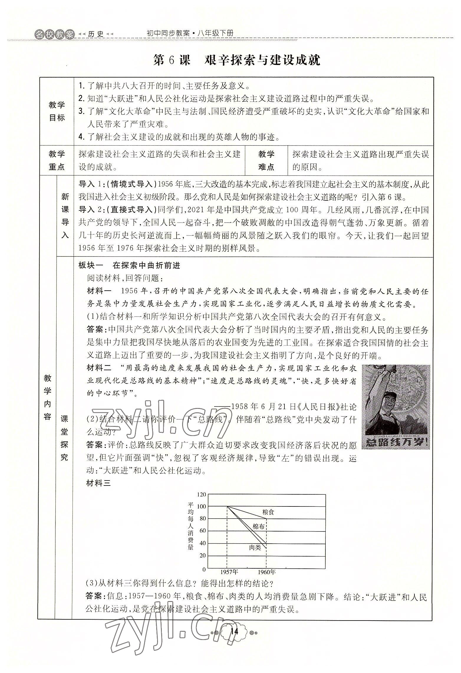 2022年初中同步學(xué)習(xí)導(dǎo)與練導(dǎo)學(xué)探究案八年級歷史下冊人教版云南專版 參考答案第14頁