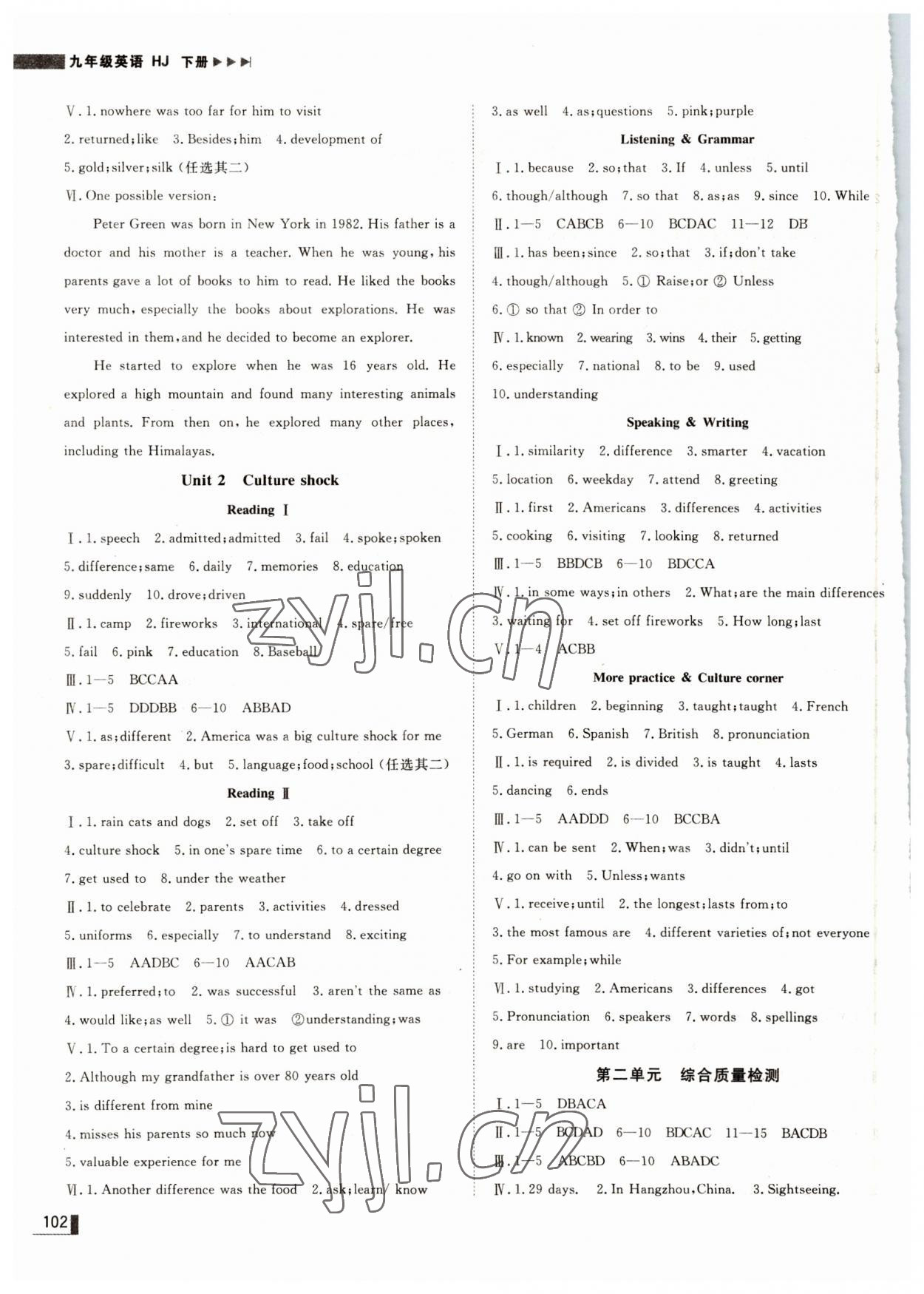 2022年辽宁作业分层培优学案九年级英语下册沪教版 参考答案第2页