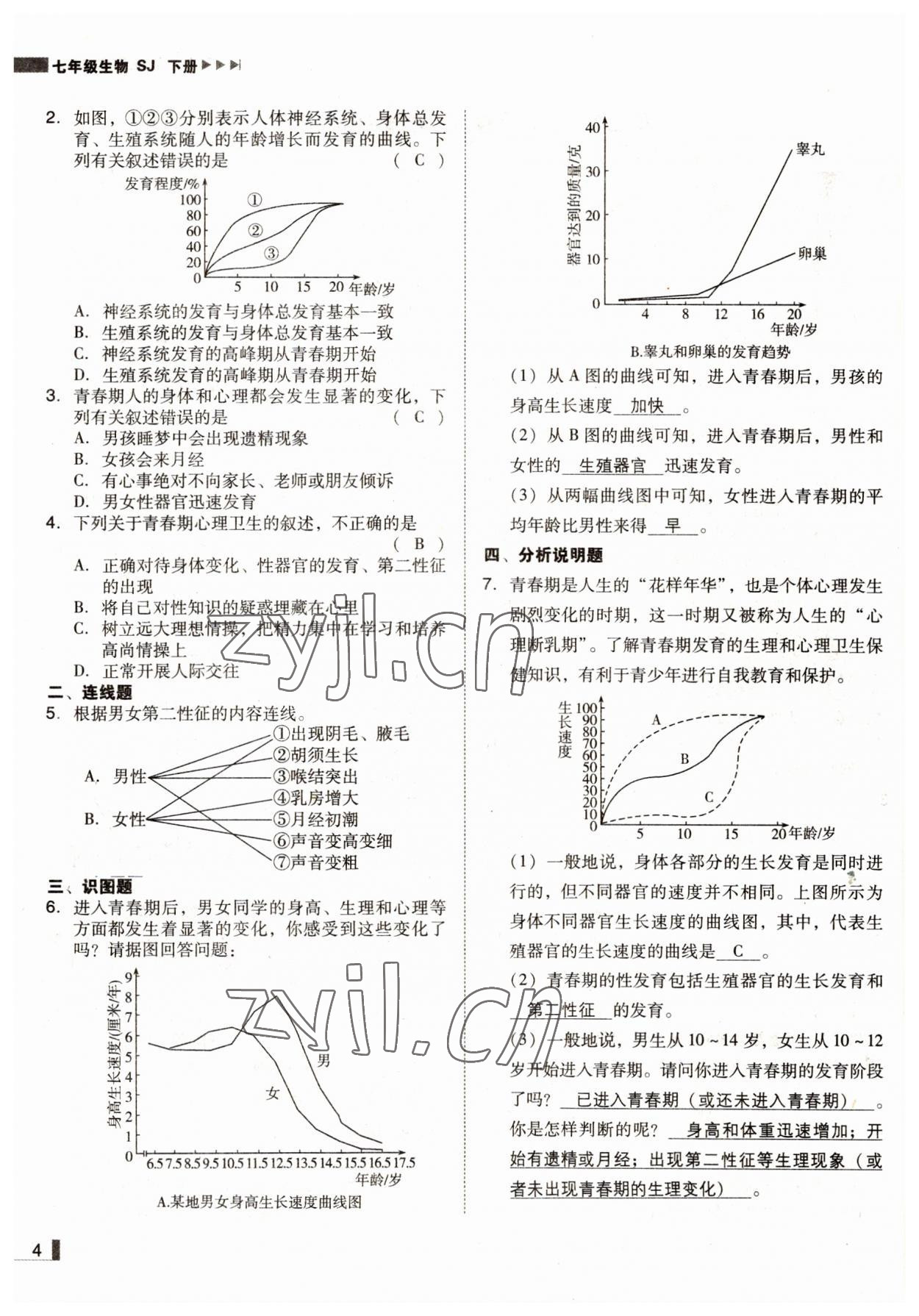 2022年遼寧作業(yè)分層培優(yōu)學(xué)案七年級(jí)生物下冊(cè)蘇教版 參考答案第4頁(yè)