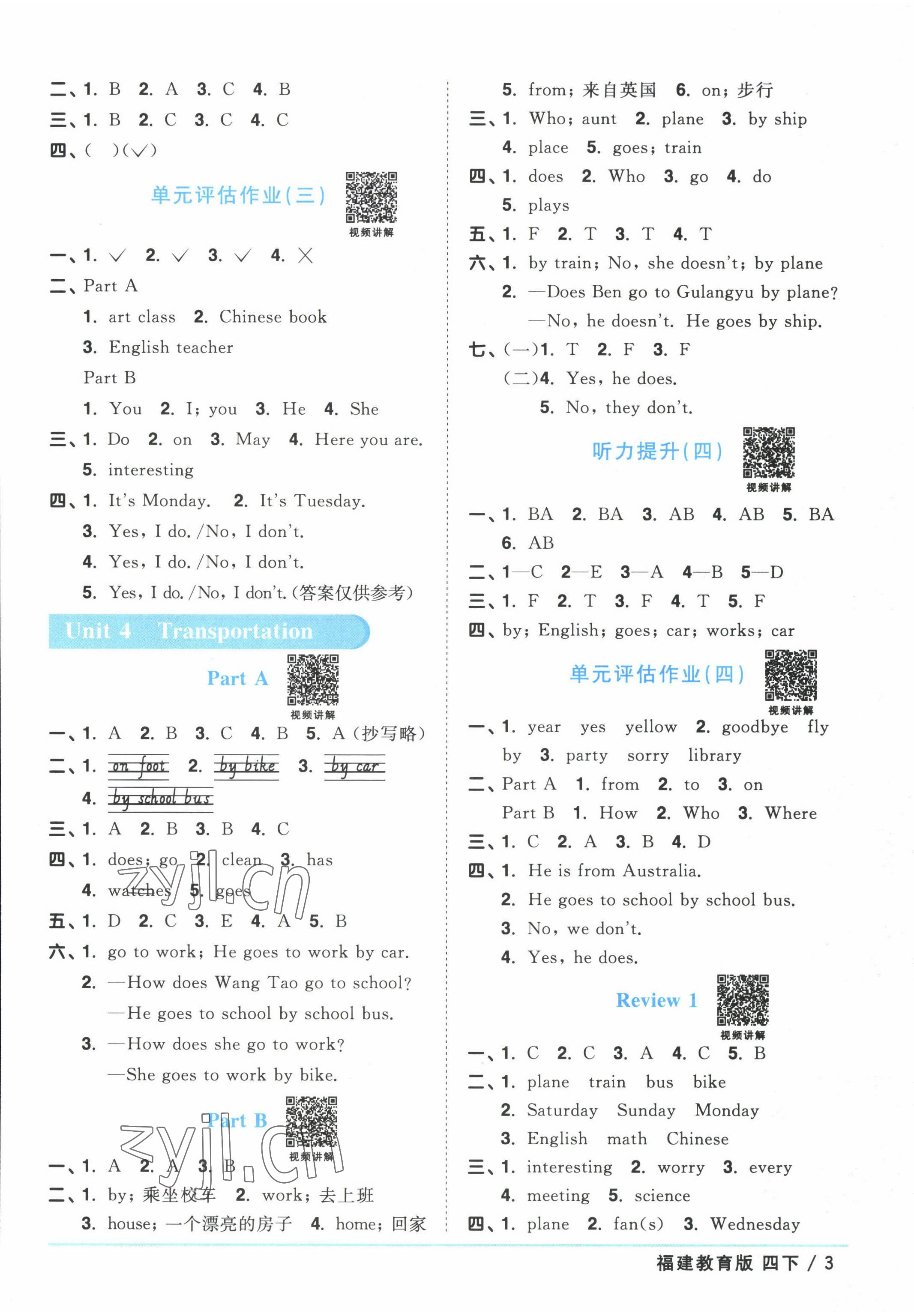 2022年陽光同學(xué)課時(shí)優(yōu)化作業(yè)四年級英語下冊福建教育版 參考答案第3頁