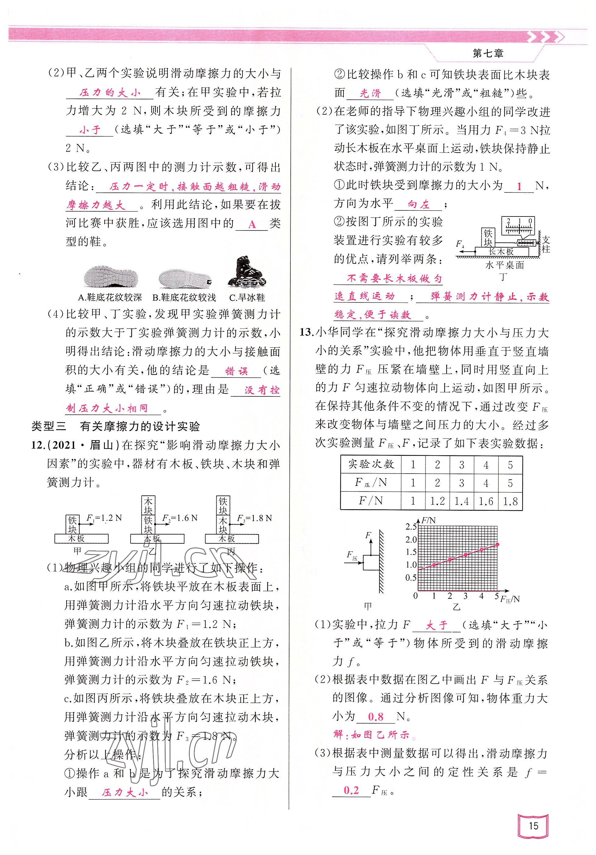 2022年原创新课堂八年级物理下册教科版四川专版&nbsp;参考答案第15页