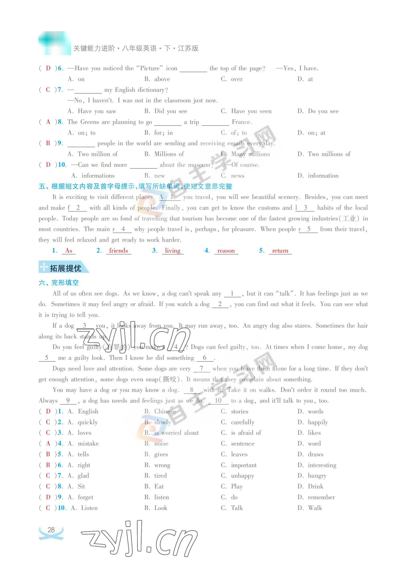2022年關鍵能力進階八年級英語下冊譯林版 參考答案第28頁