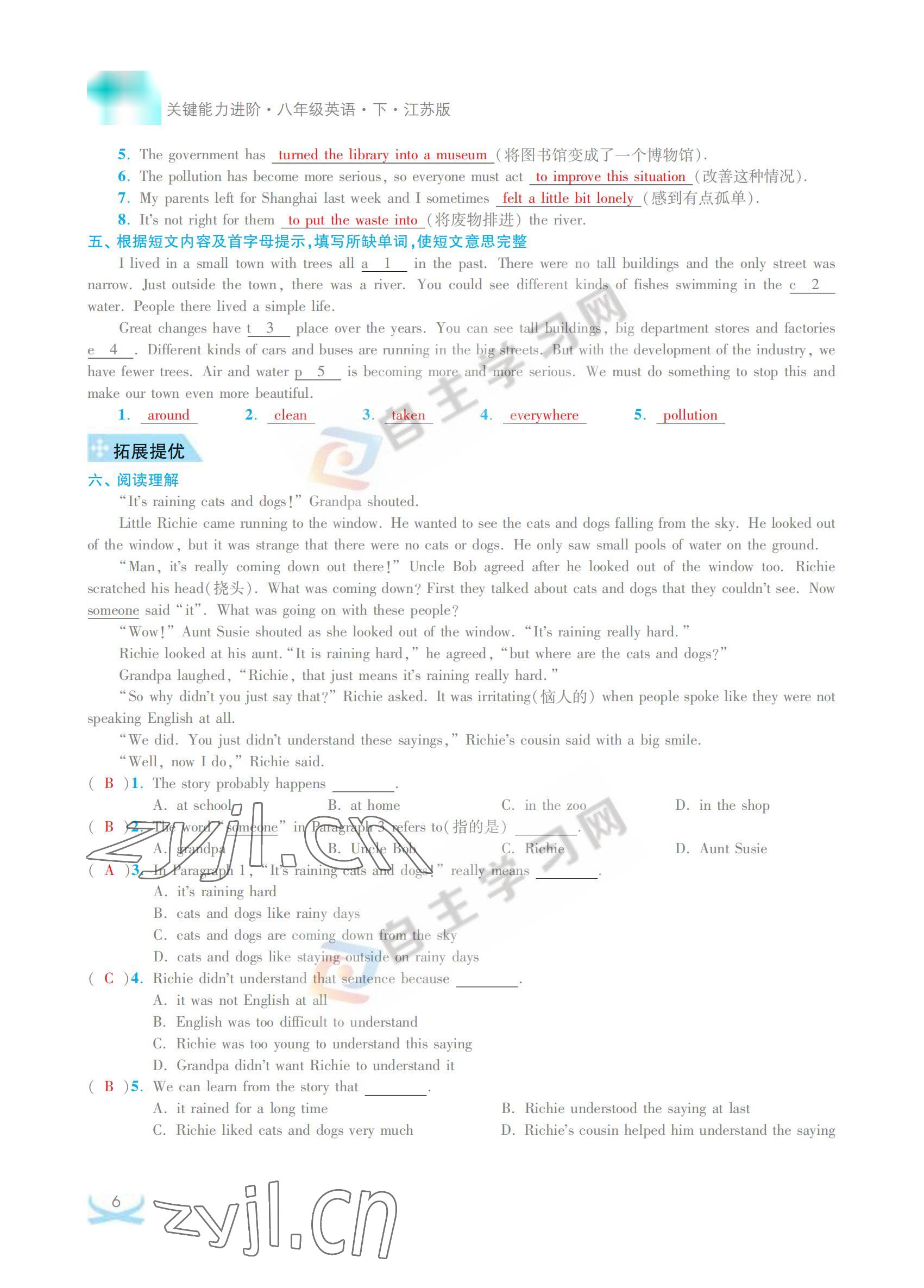 2022年關(guān)鍵能力進階八年級英語下冊譯林版 參考答案第6頁